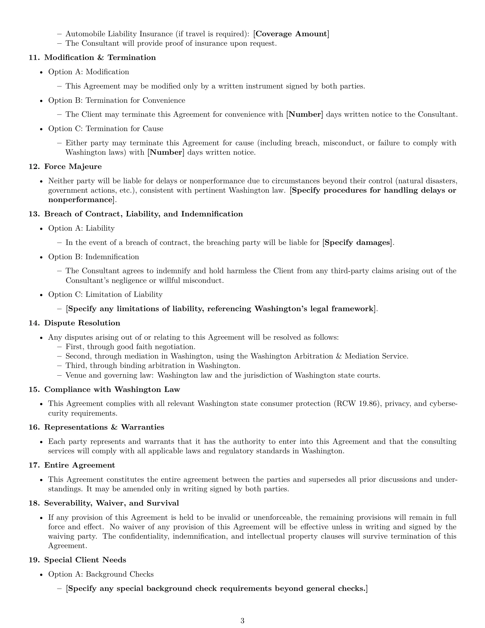 Preview page 3 of Free Washington consulting service contract template
