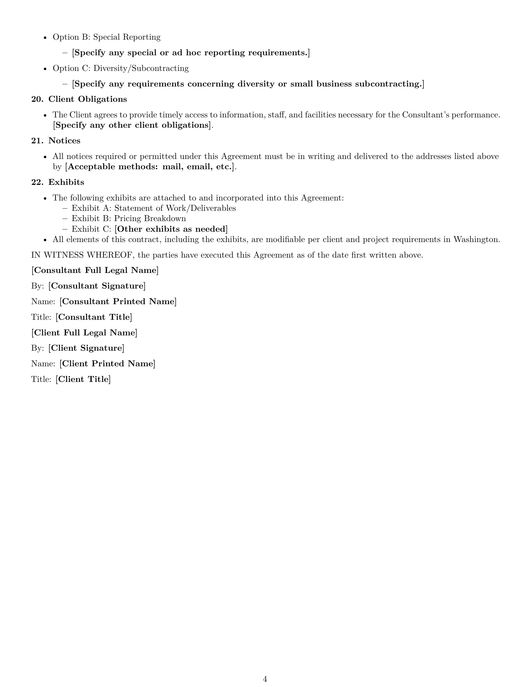 Preview page 4 of Free Washington consulting service contract template
