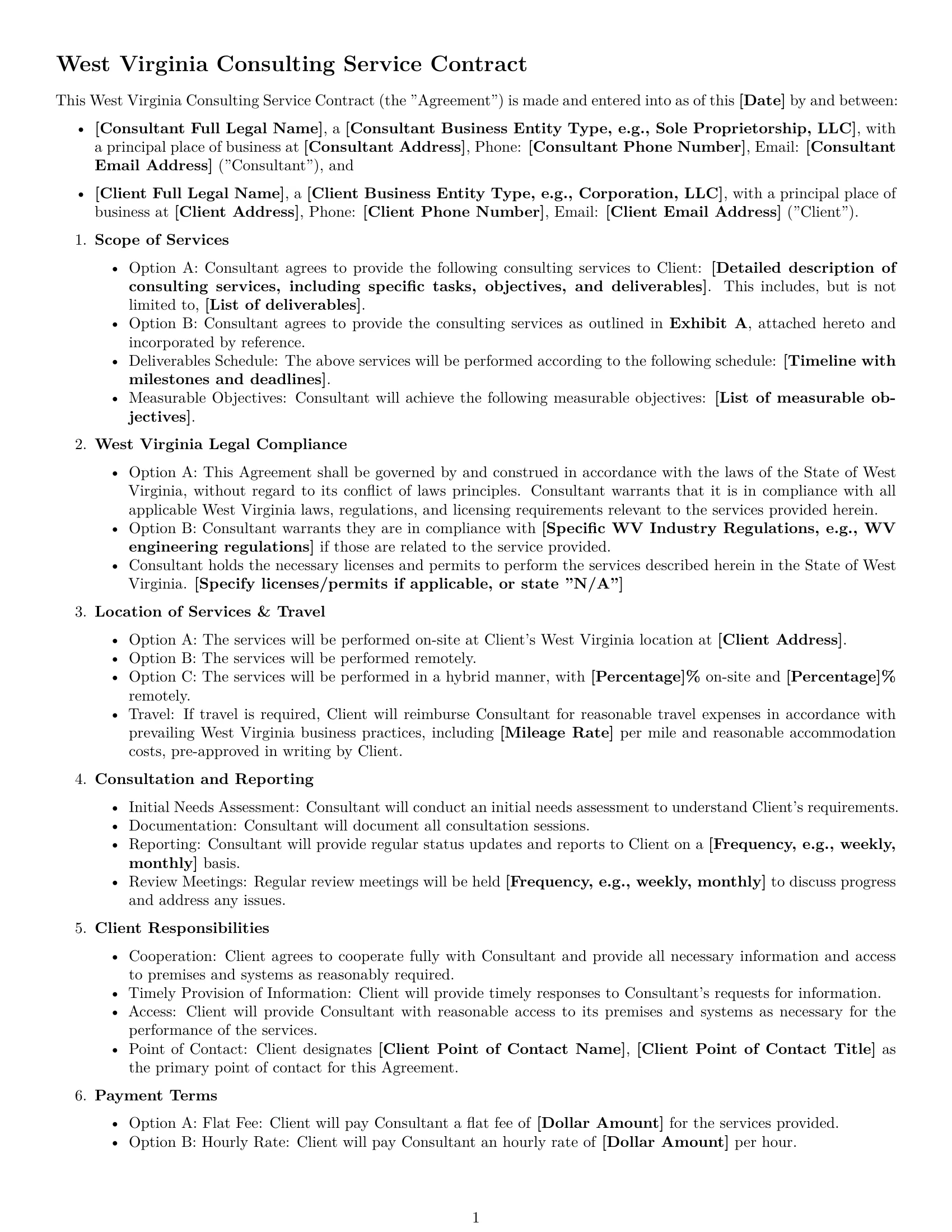 Preview page 1 of Free West Virginia consulting service contract template