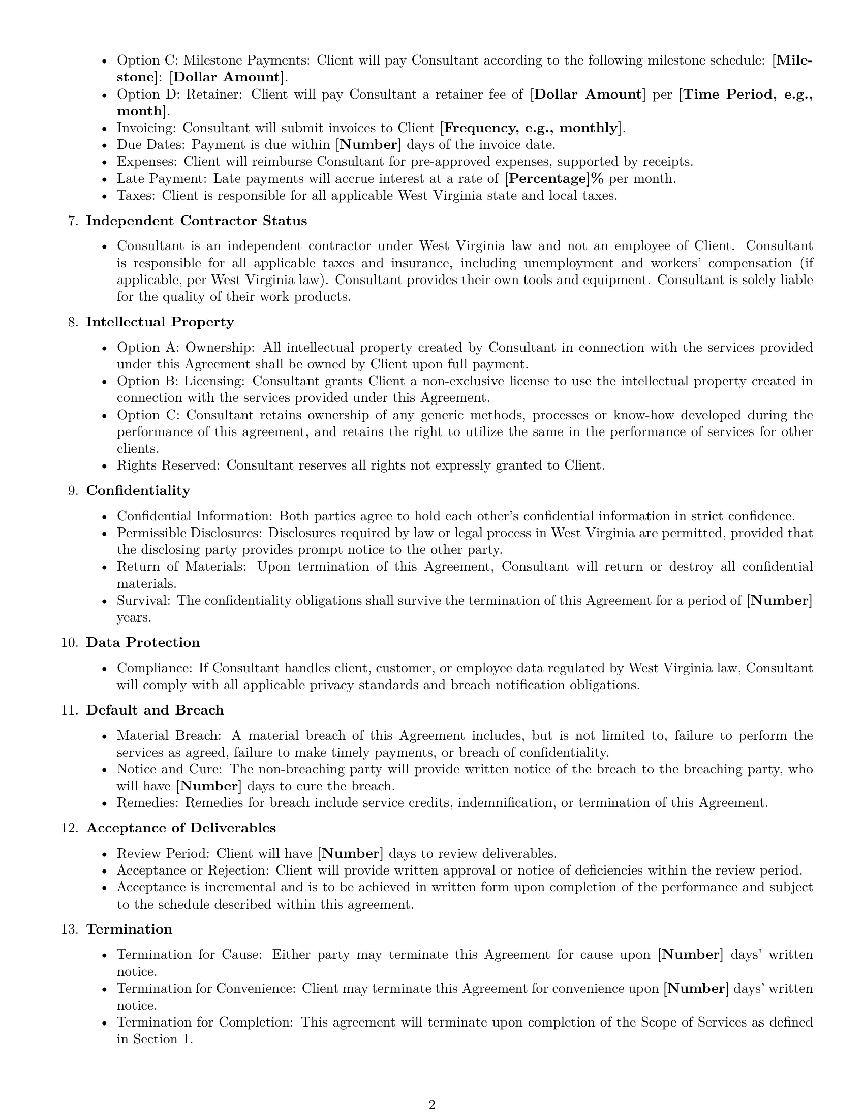 Preview page 2 of Free West Virginia consulting service contract template
