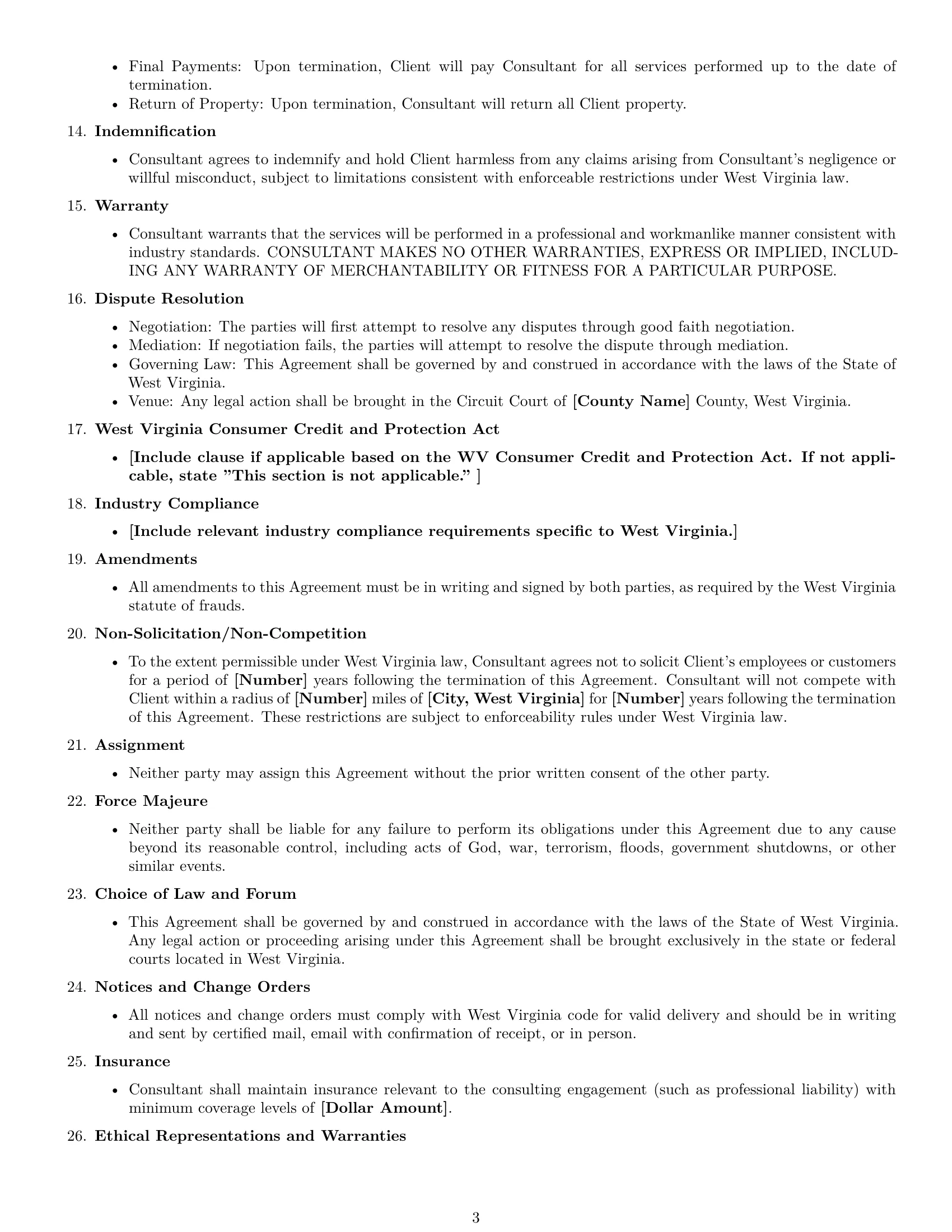 Preview page 3 of Free West Virginia consulting service contract template