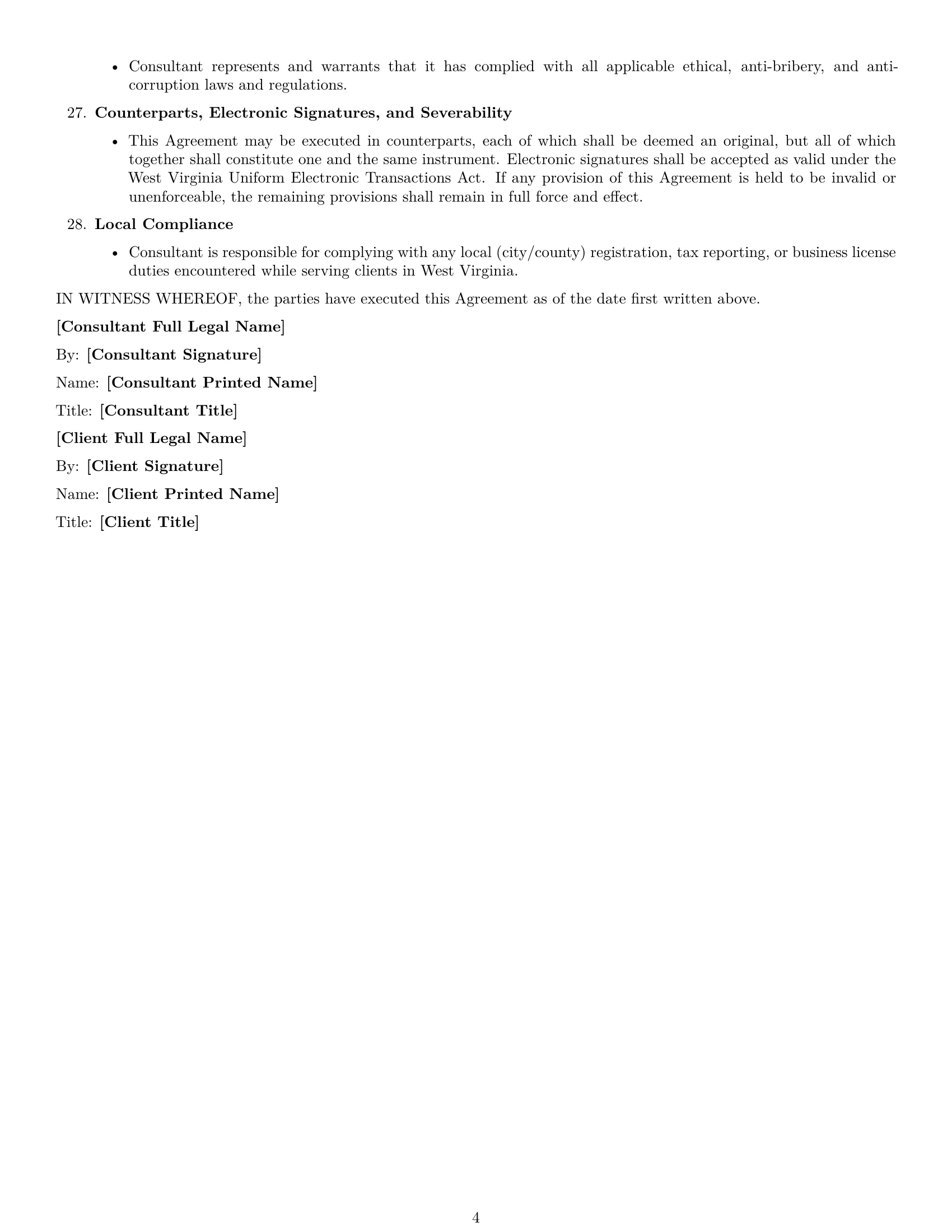 Preview page 4 of Free West Virginia consulting service contract template