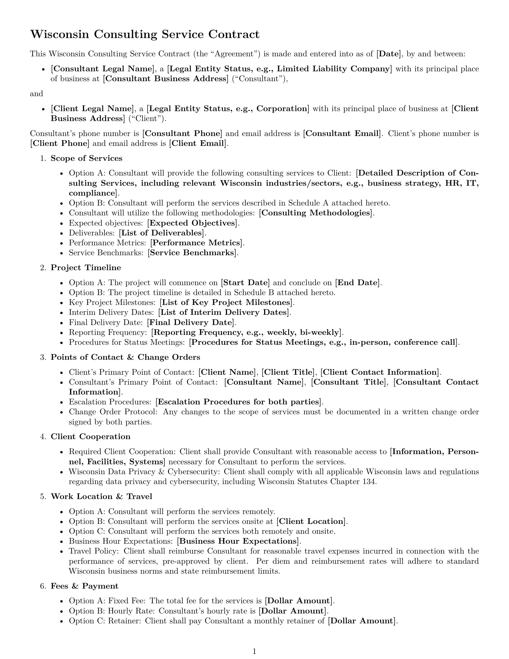 Preview page 1 of Free Wisconsin consulting service contract template