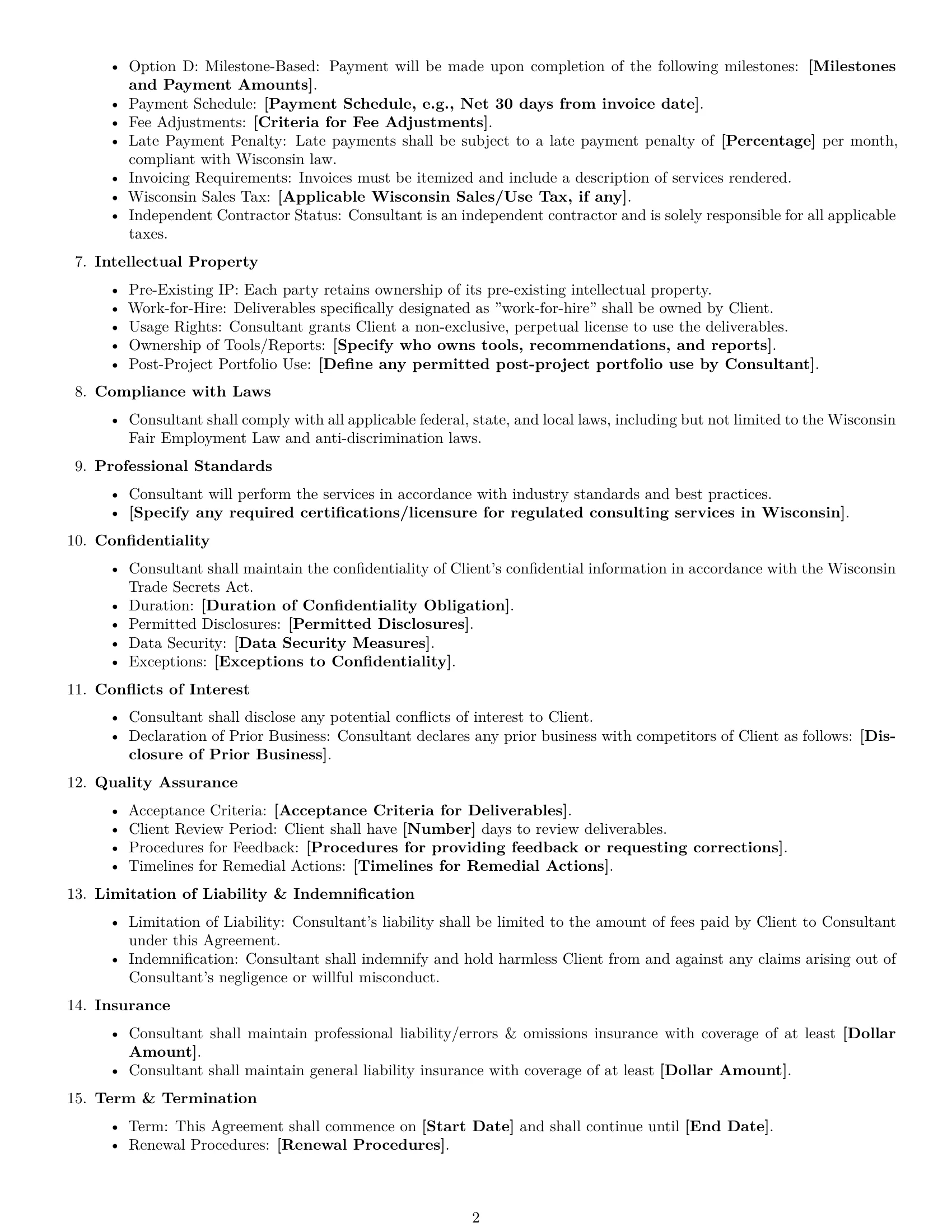 Preview page 2 of Free Wisconsin consulting service contract template
