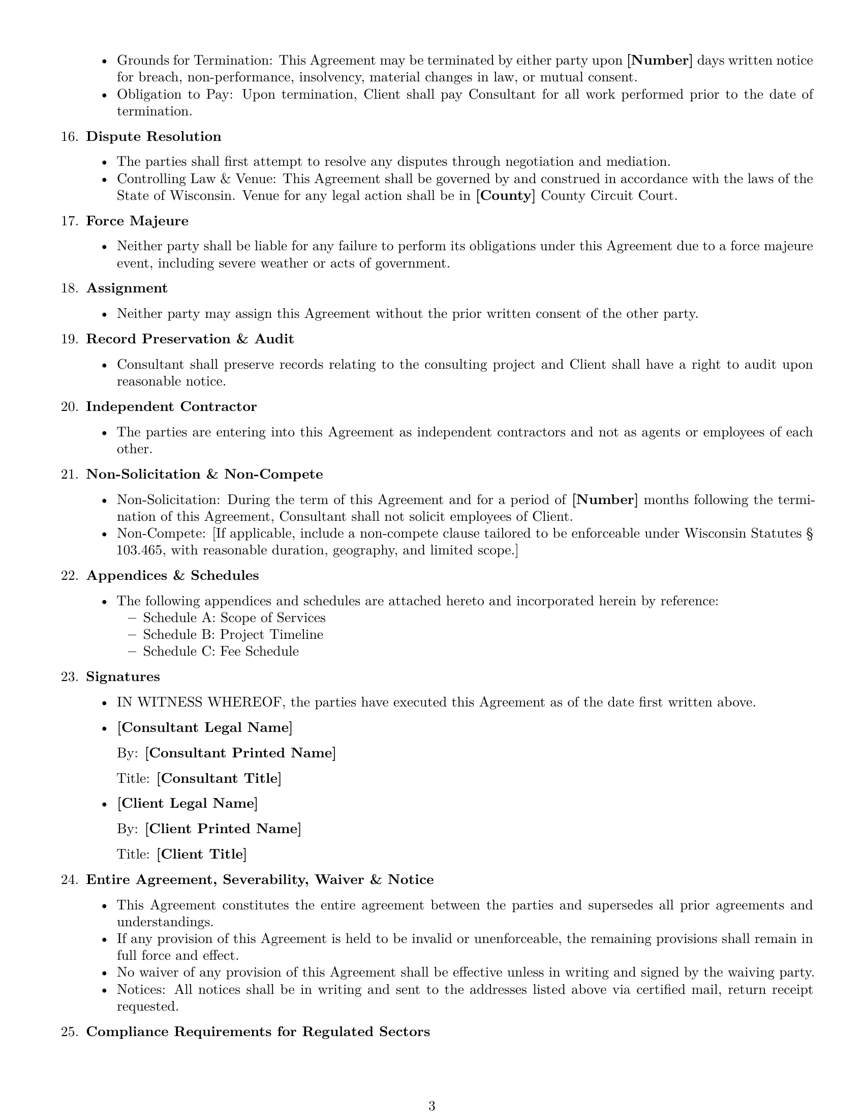 Preview page 3 of Free Wisconsin consulting service contract template