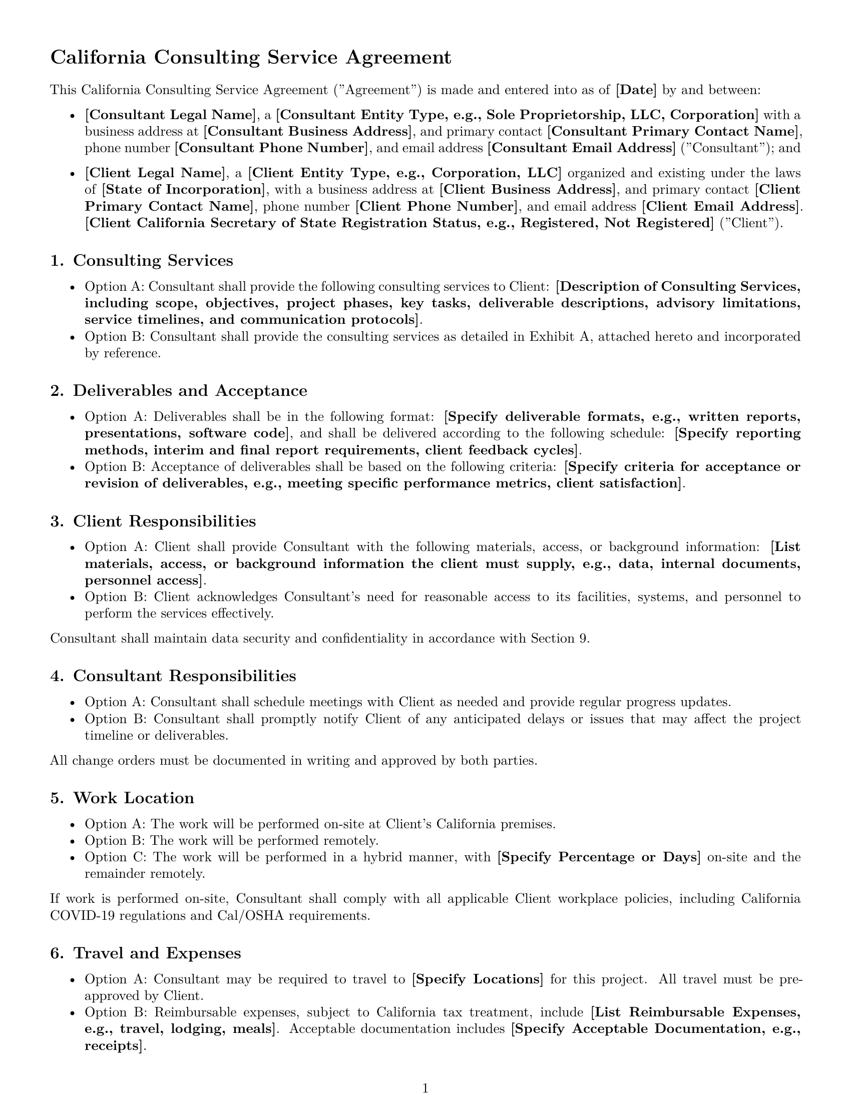 Preview page 1 of Free California consulting service contract template