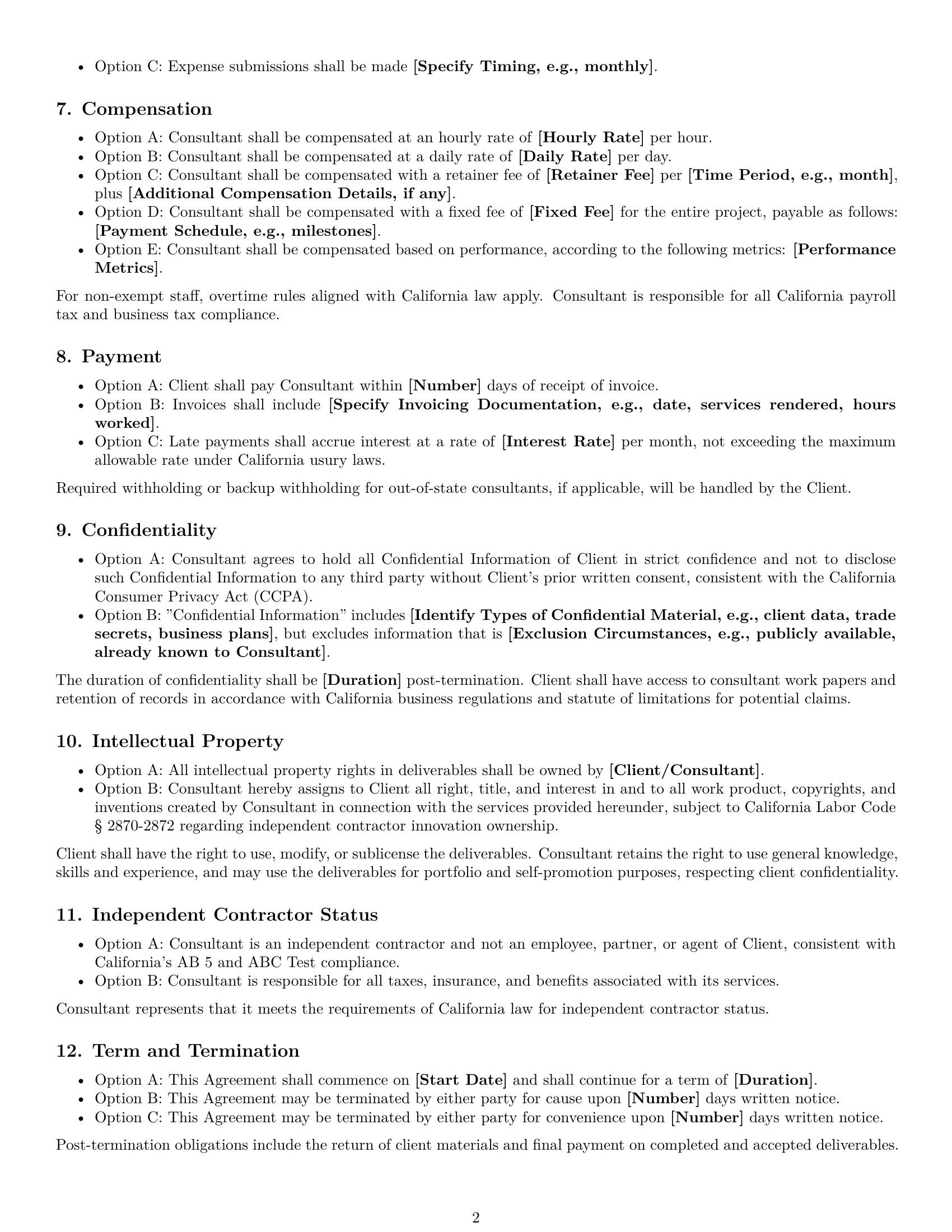 Preview page 2 of Free California consulting service contract template