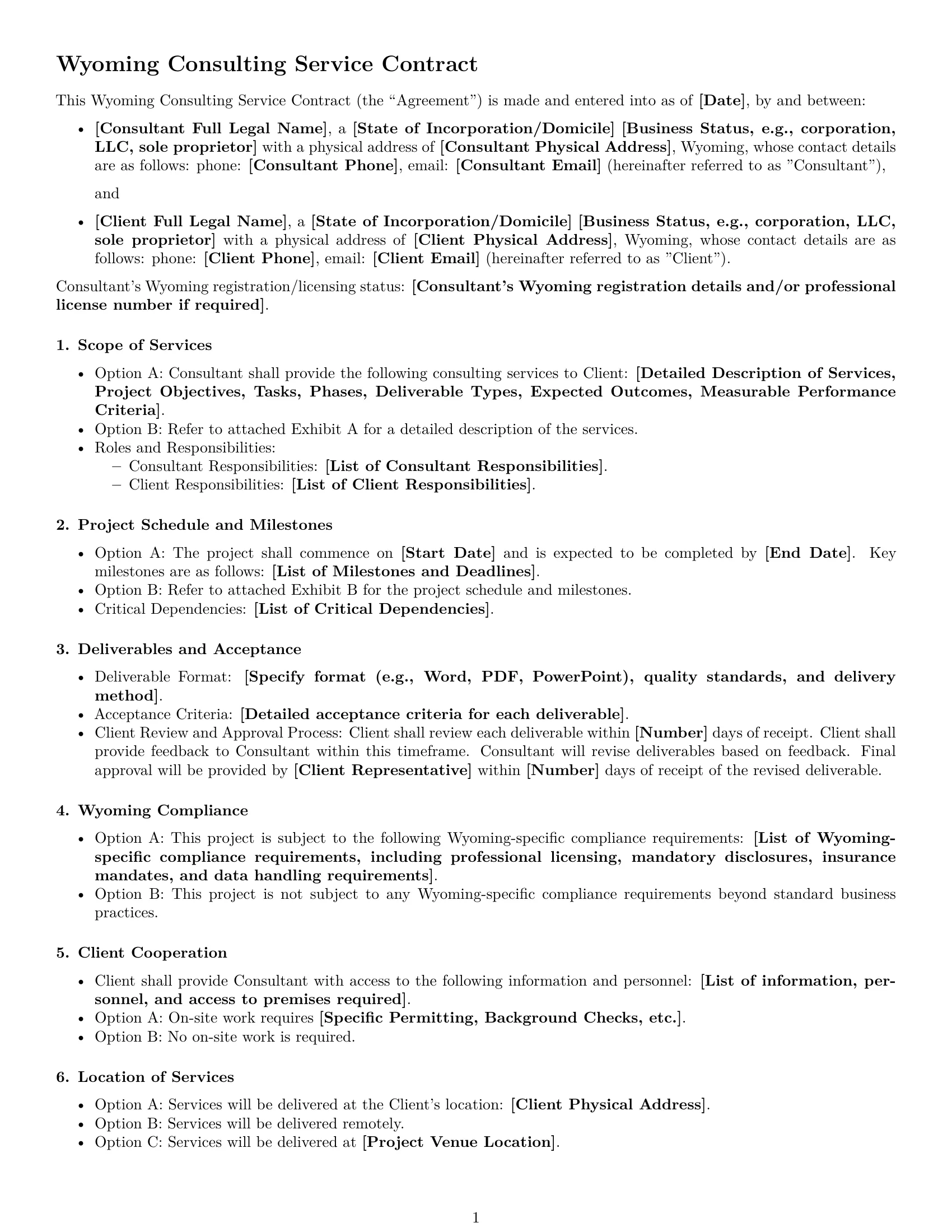 Preview page 1 of Free Wyoming consulting service contract template