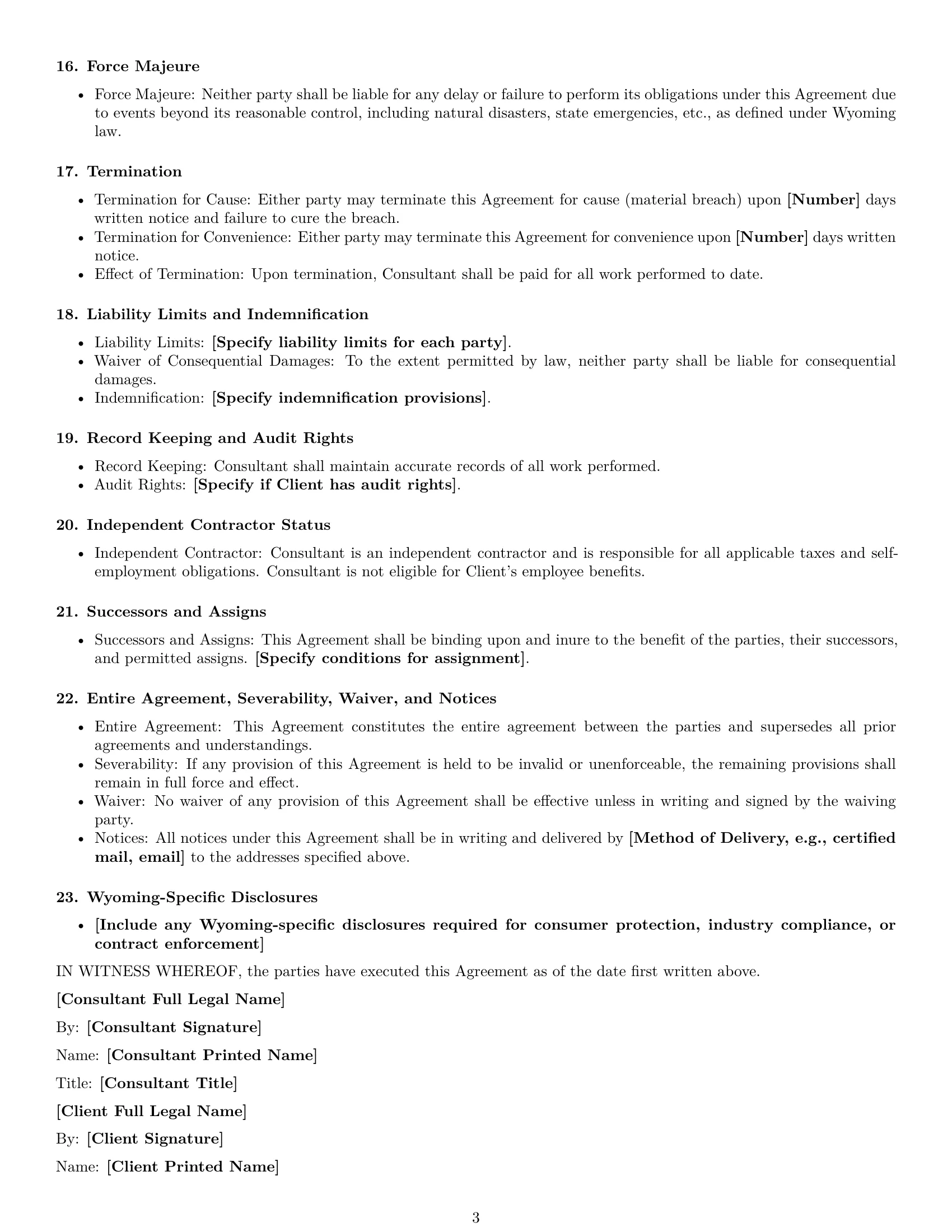 Preview page 3 of Free Wyoming consulting service contract template