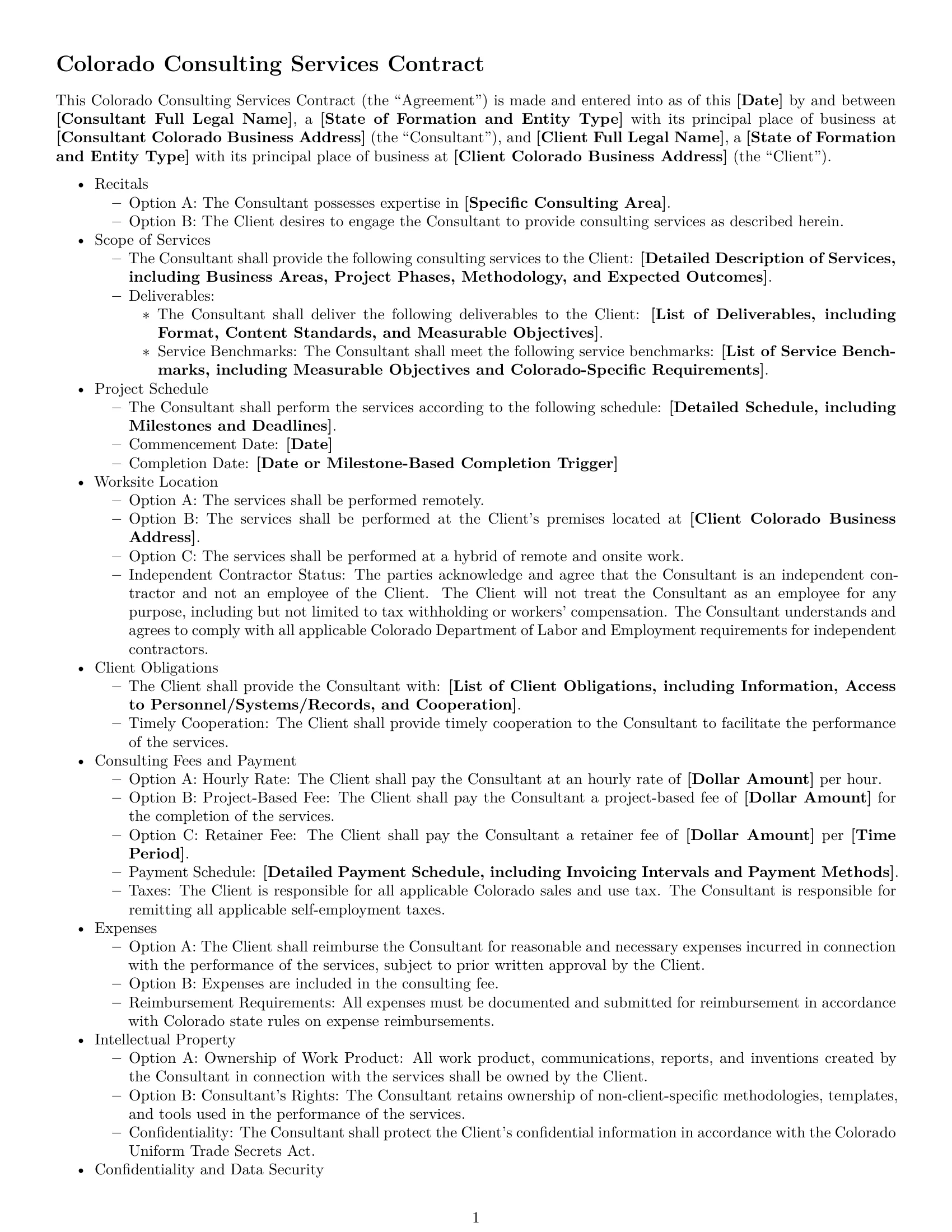 Preview page 1 of Free Colorado consulting service contract template