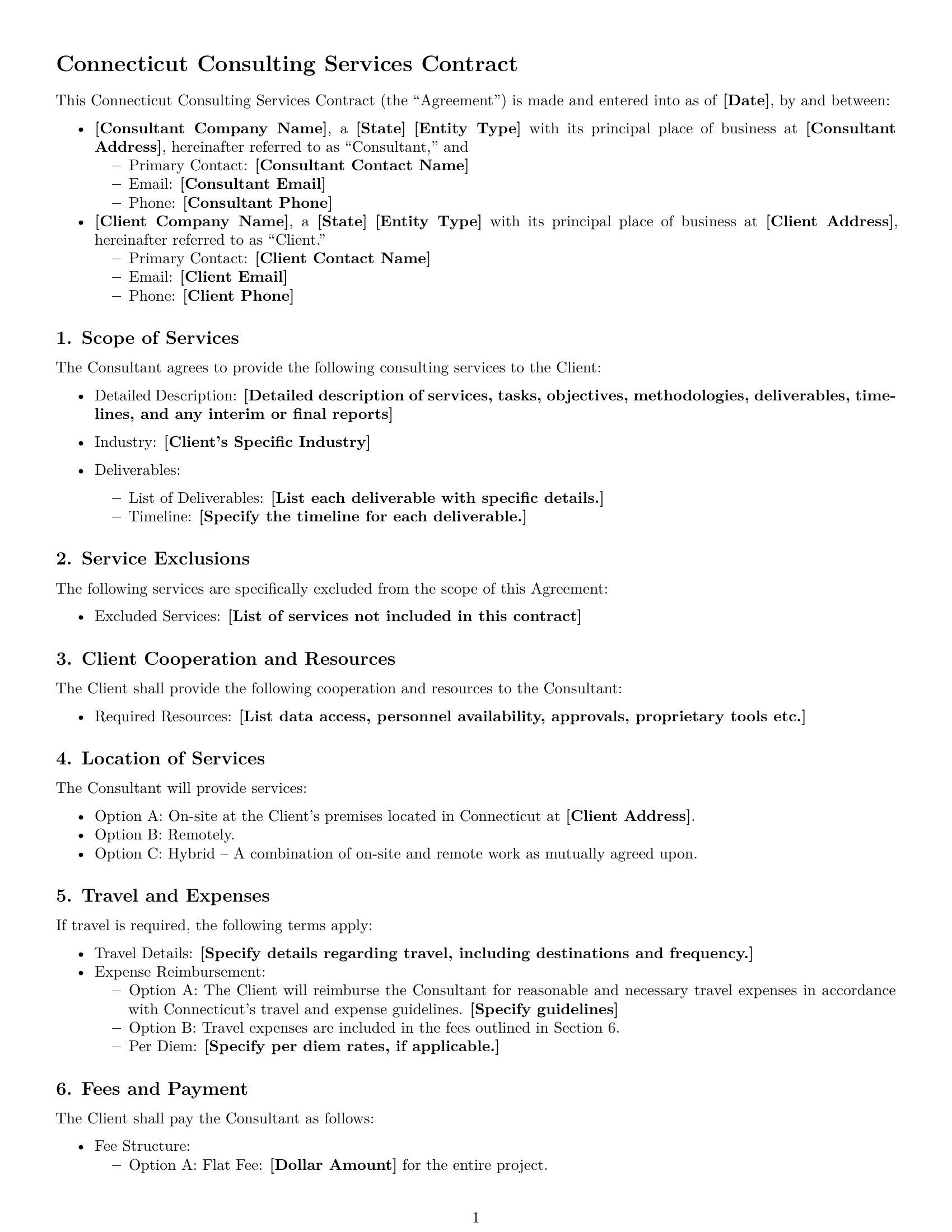 Preview page 1 of Free Connecticut consulting service contract template