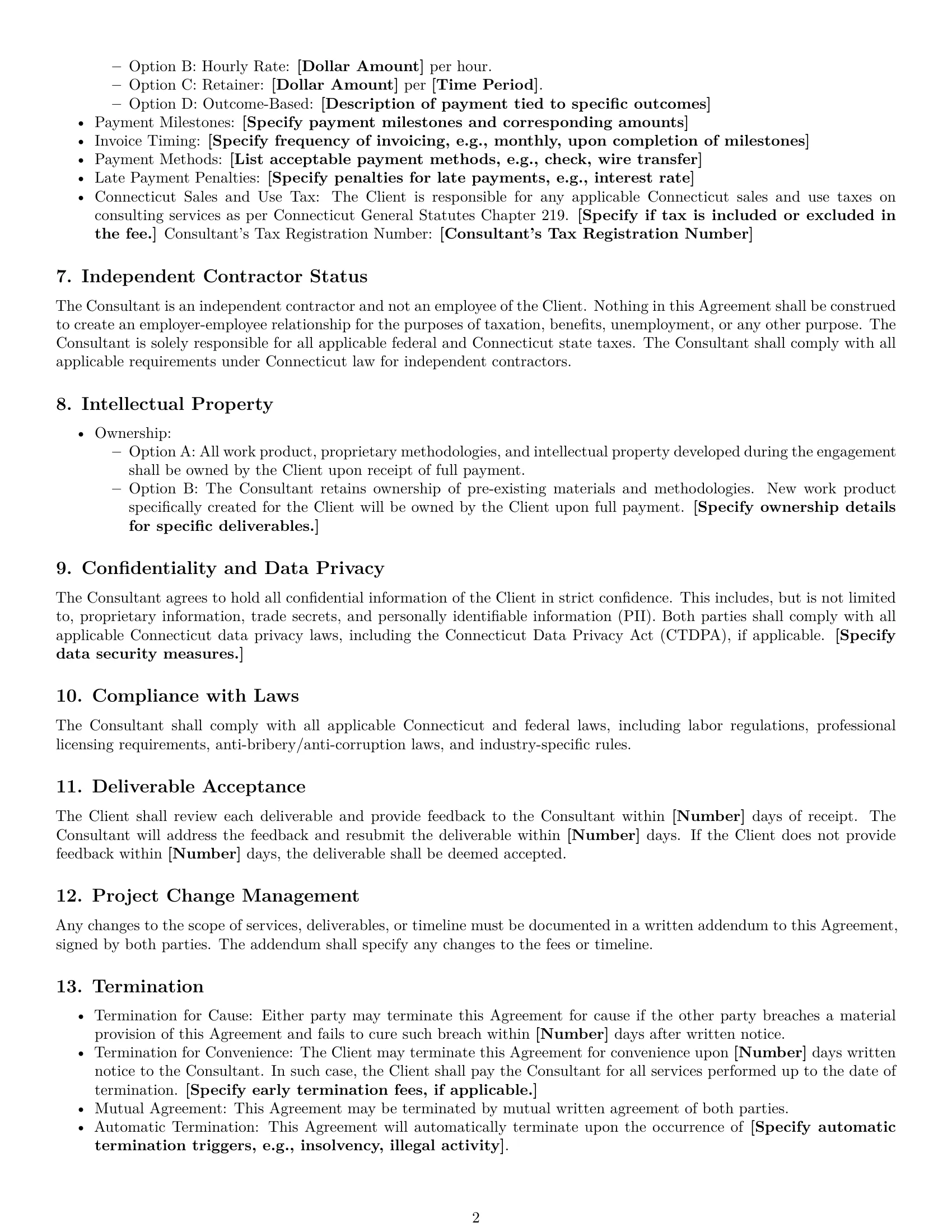Preview page 2 of Free Connecticut consulting service contract template