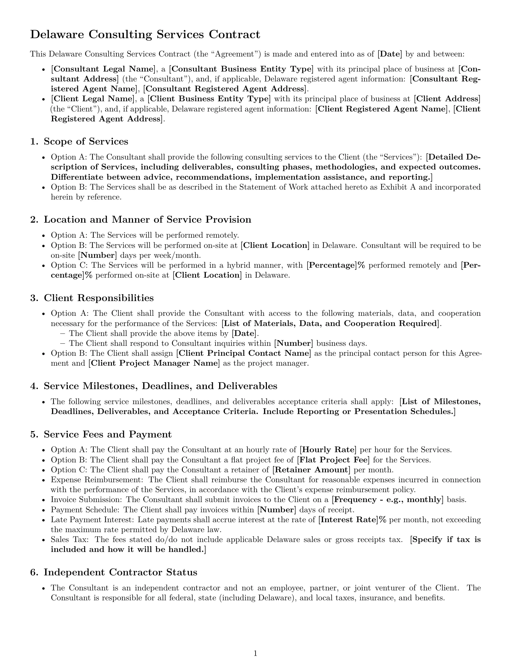 Preview page 1 of Free Delaware consulting service contract template