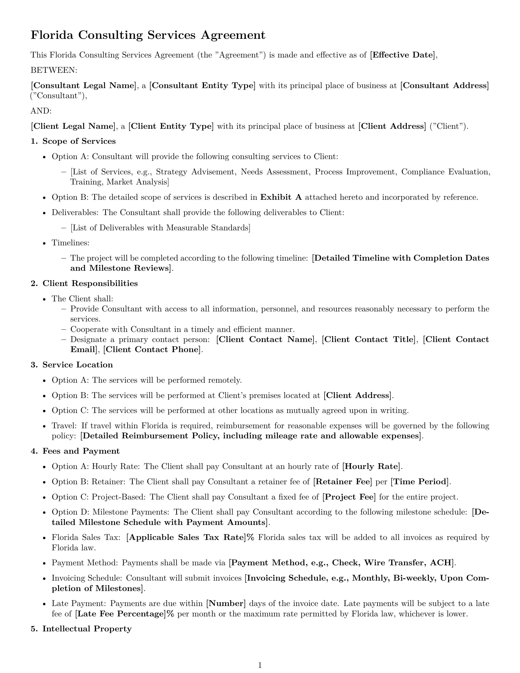 Preview page 1 of Free Florida consulting service contract template