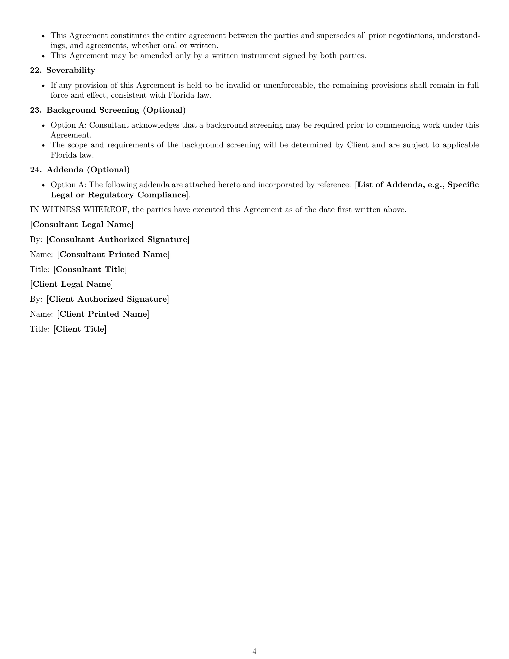 Preview page 4 of Free Florida consulting service contract template