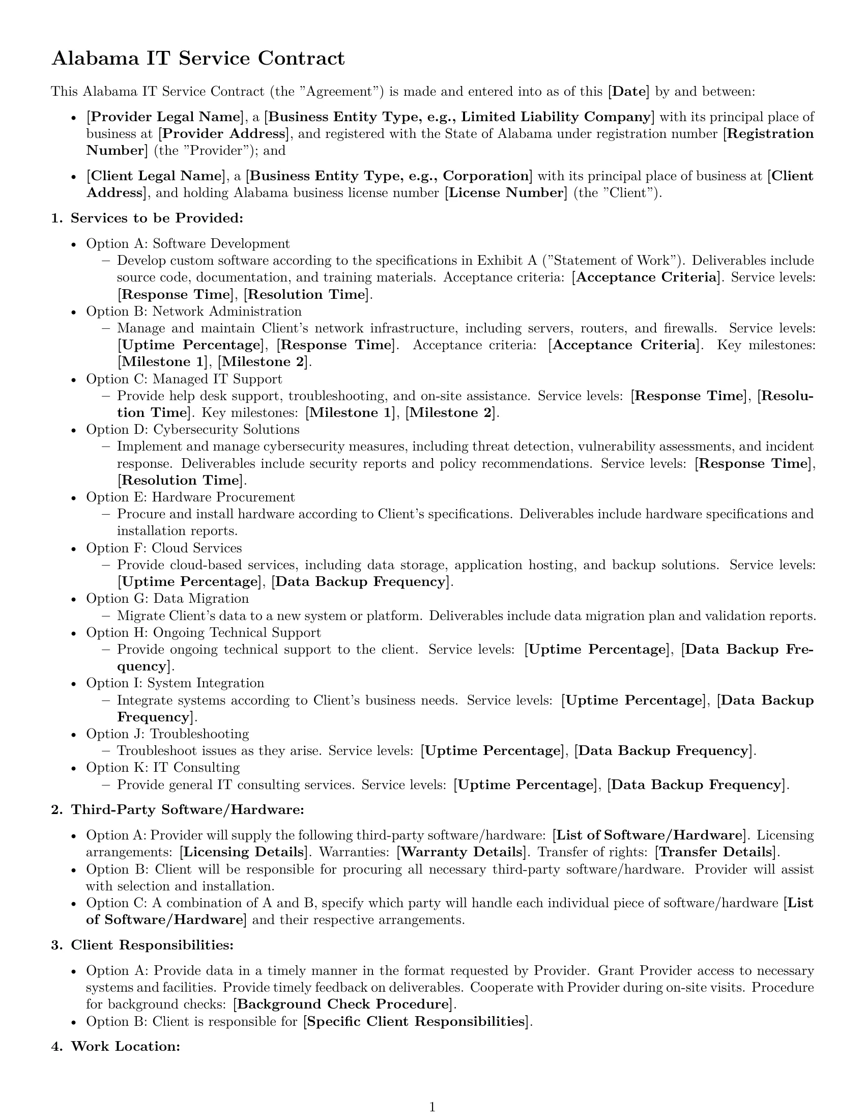 Preview page 1 of Free Alabama IT service contract template