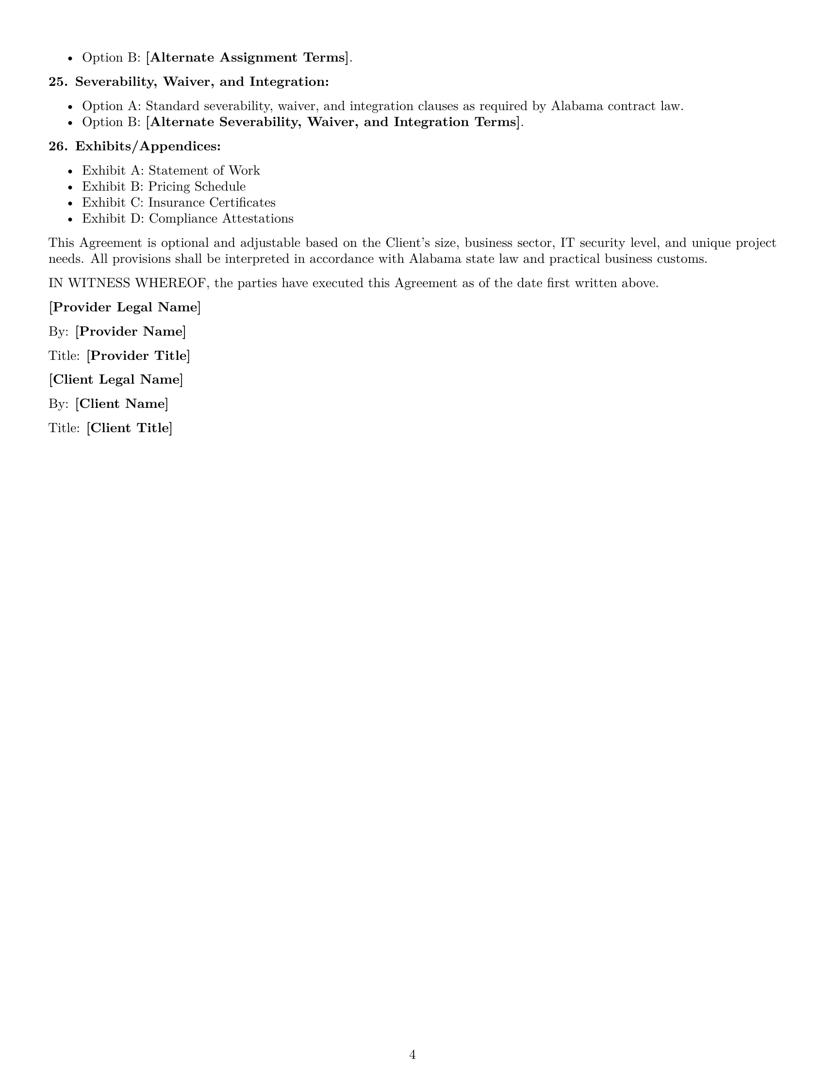 Preview page 4 of Free Alabama IT service contract template