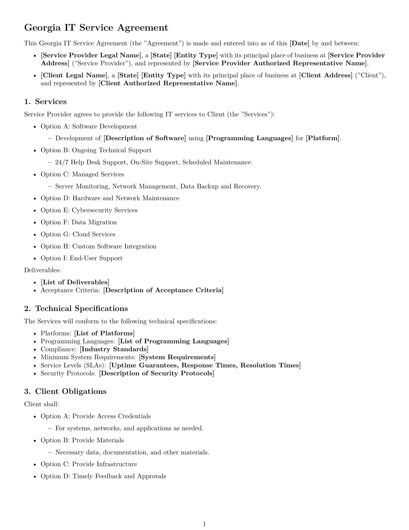 Preview page 1 of Free Georgia IT service contract template