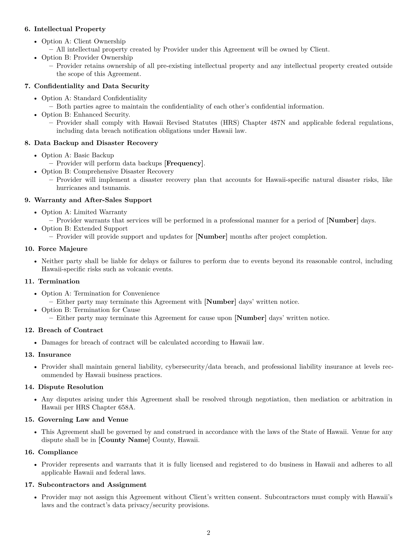 Preview page 2 of Free Hawaii IT service contract template