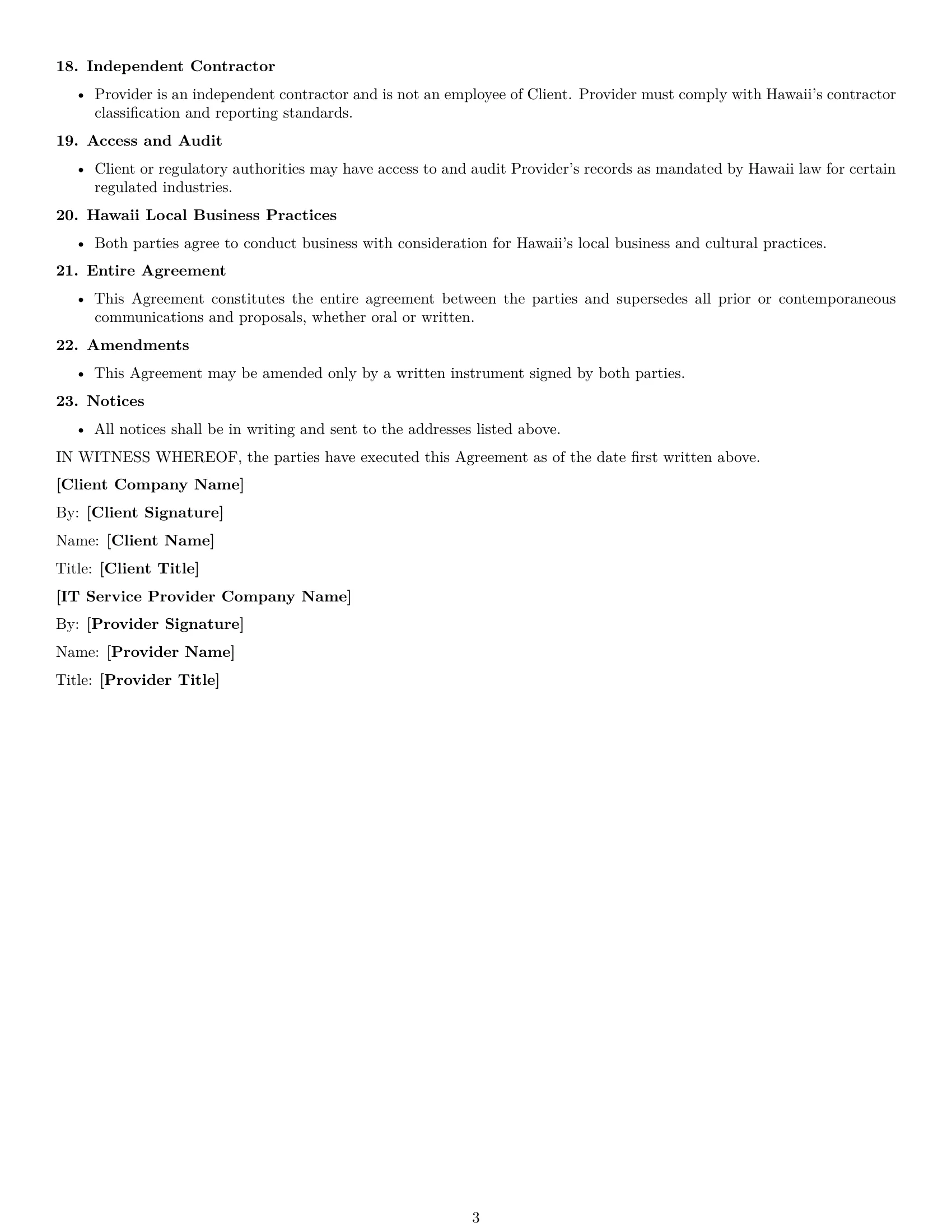 Preview page 3 of Free Hawaii IT service contract template