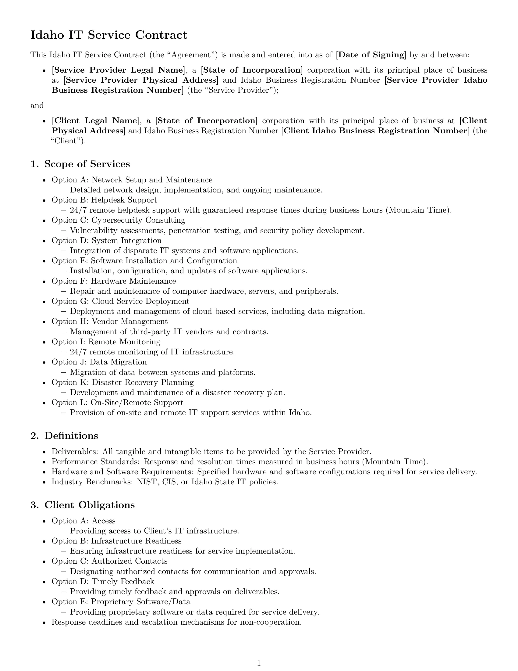 Preview page 1 of Free Idaho IT service contract template