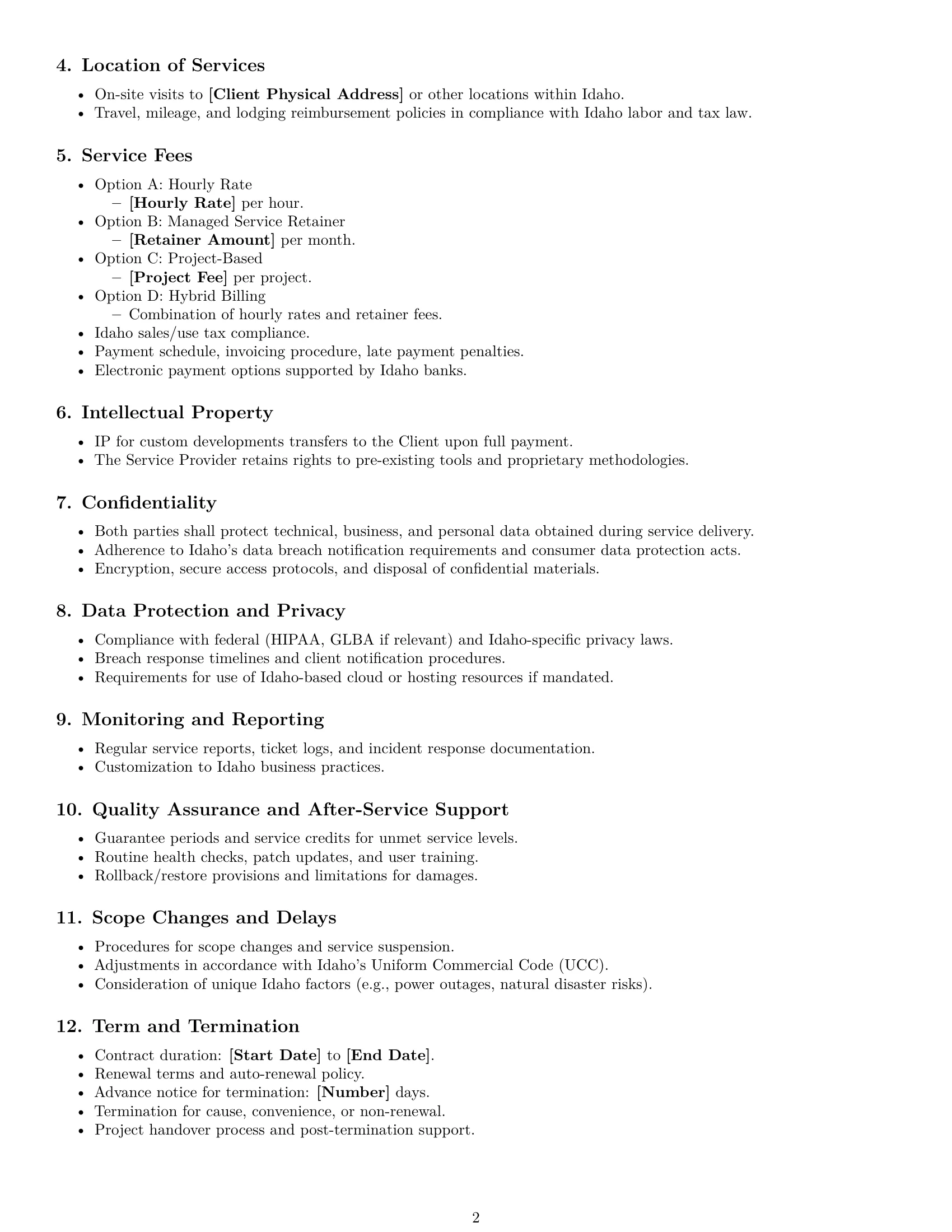 Preview page 2 of Free Idaho IT service contract template