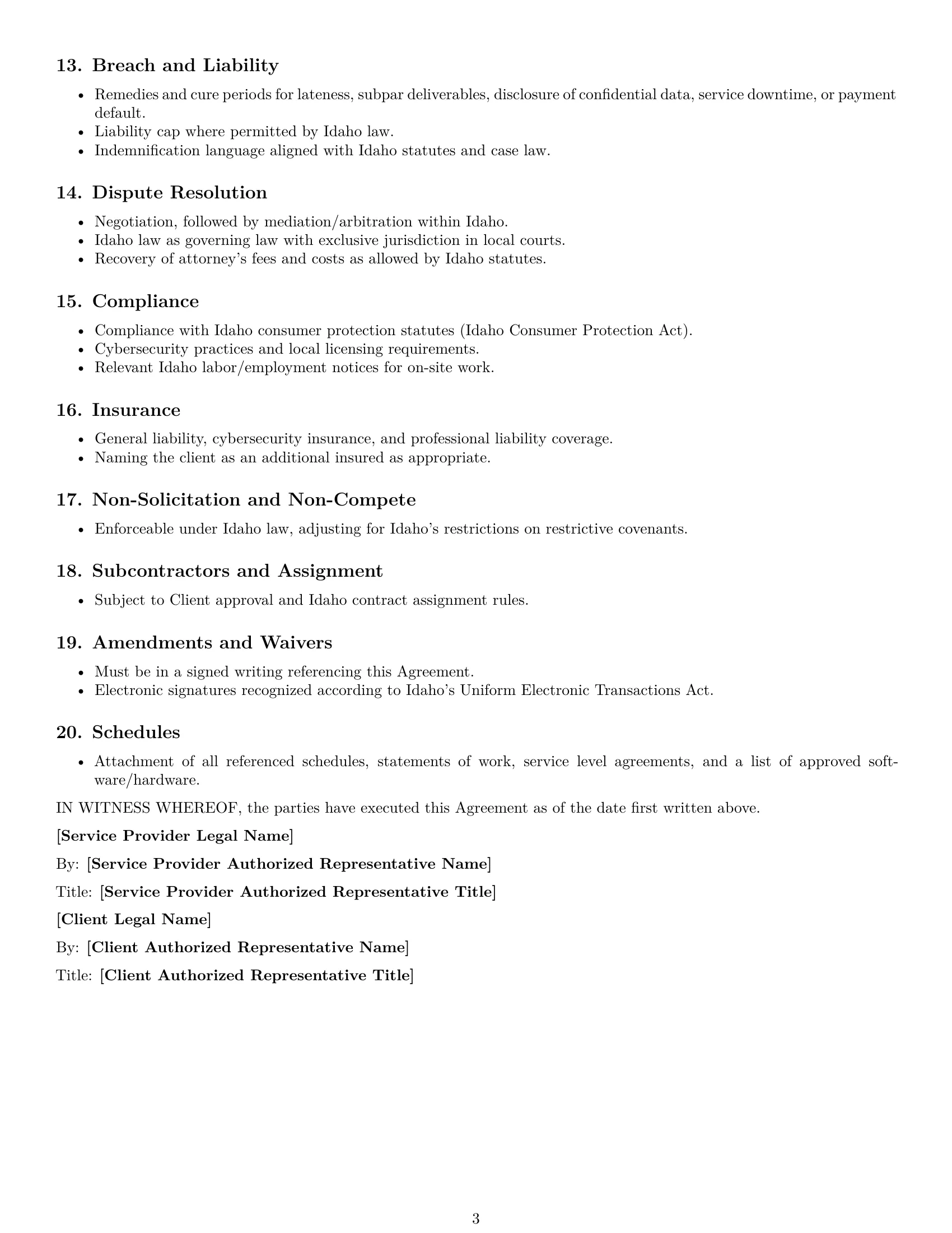 Preview page 3 of Free Idaho IT service contract template