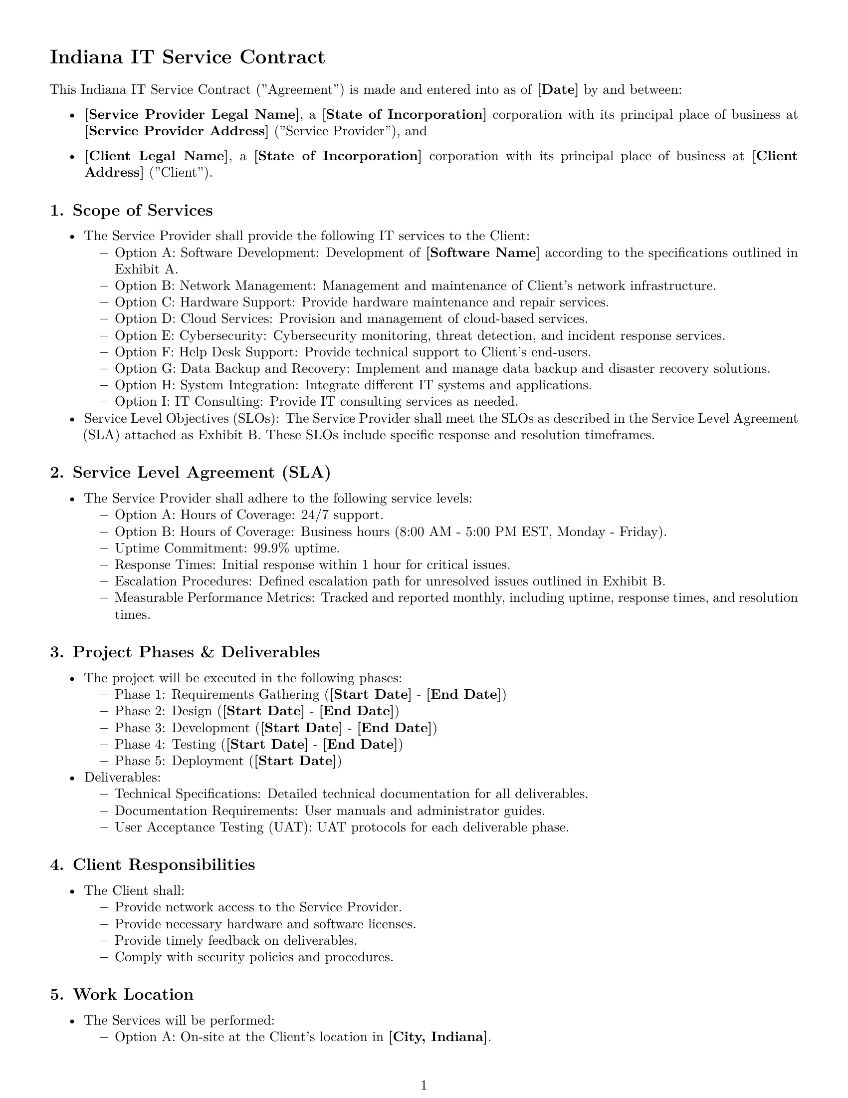 Preview page 1 of Free Indiana IT service contract template