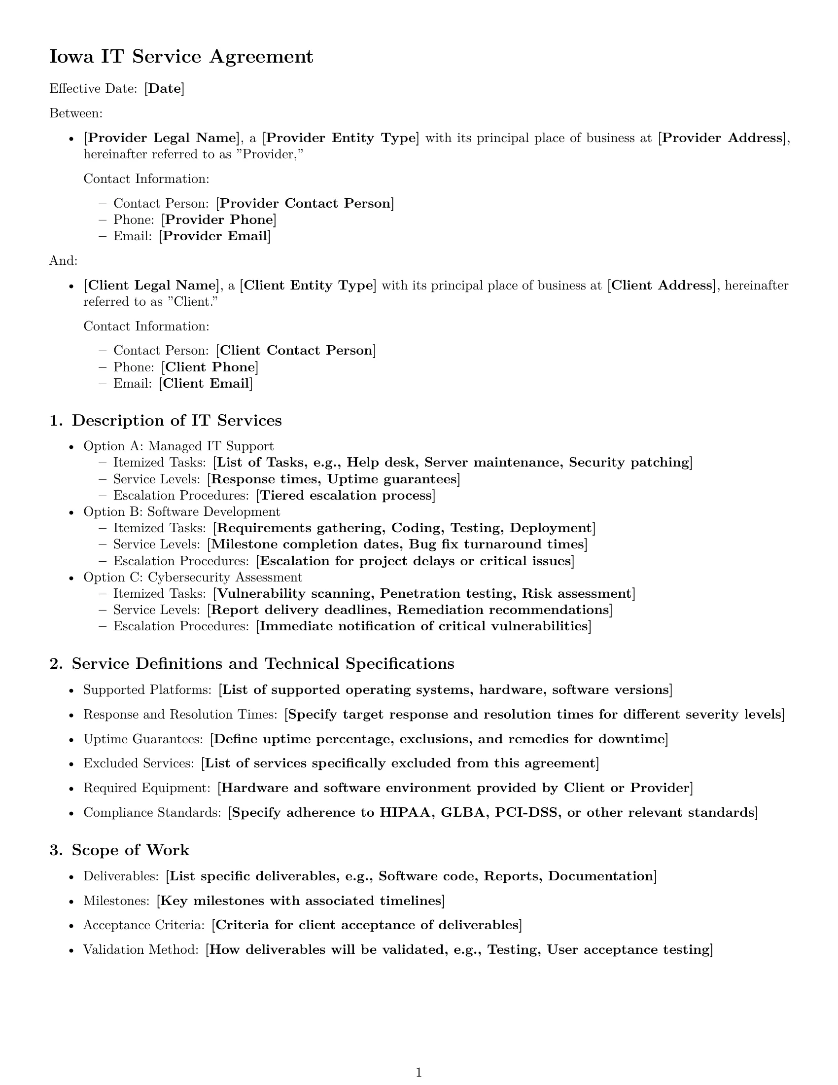 Preview page 1 of Free Iowa IT service contract template