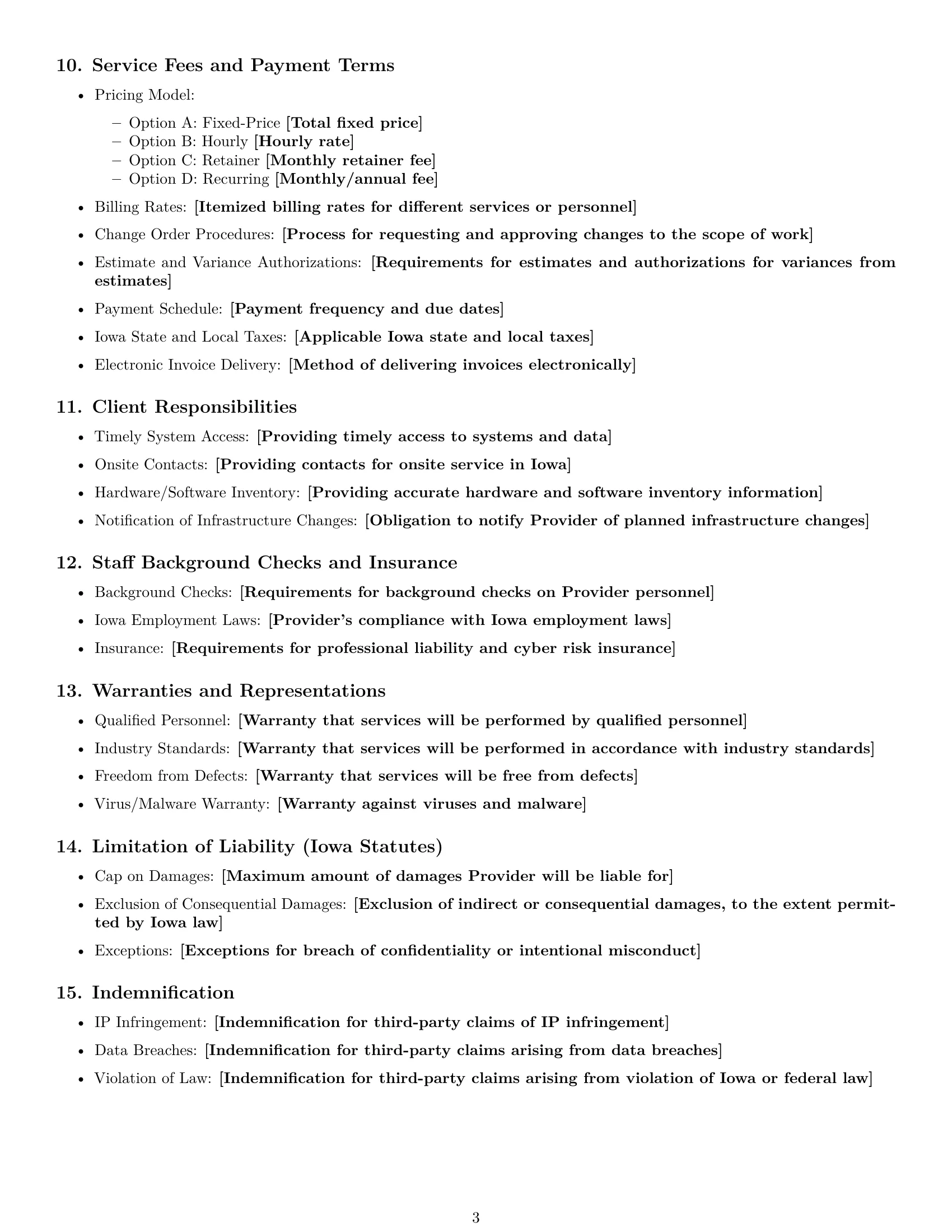 Preview page 3 of Free Iowa IT service contract template