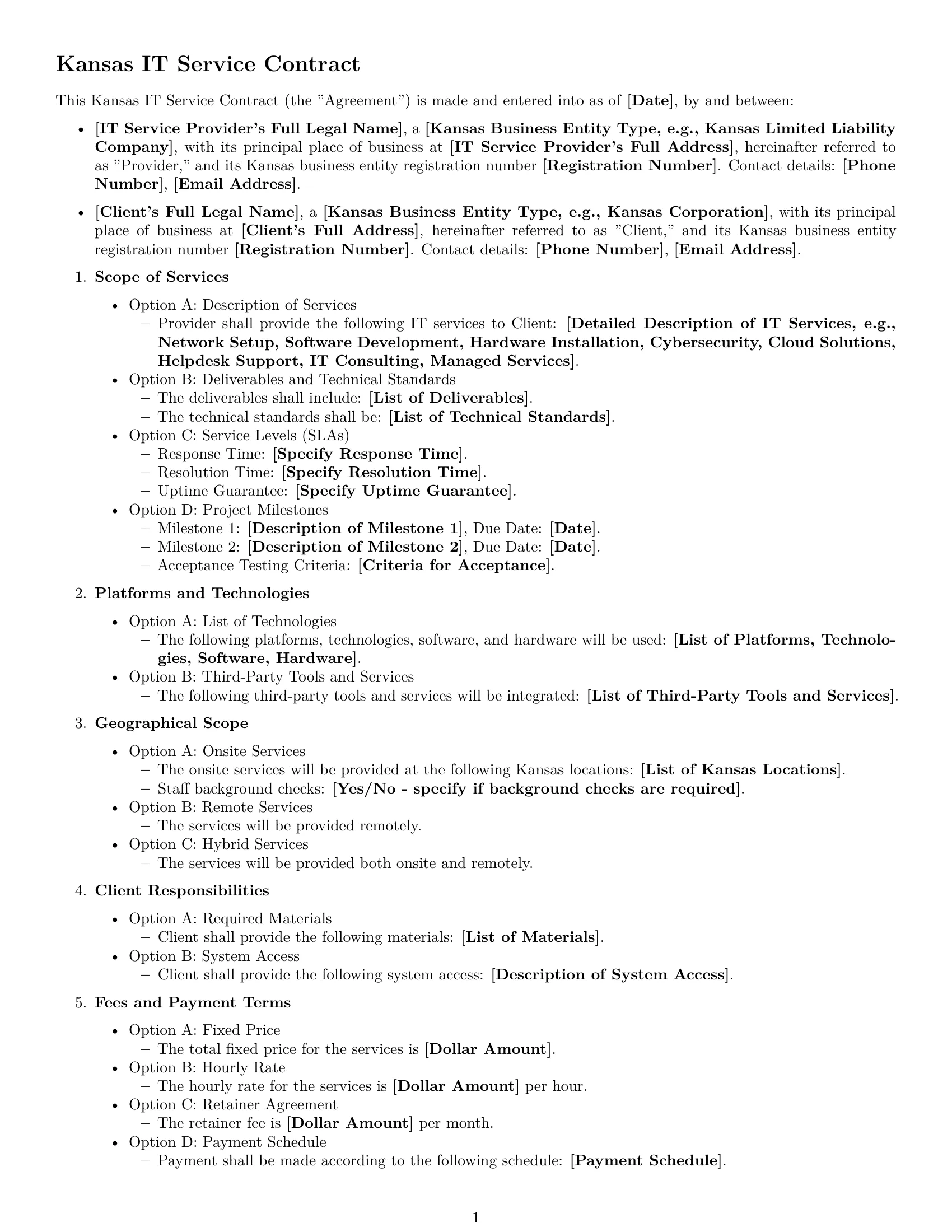 Preview page 1 of Free Kansas IT service contract template
