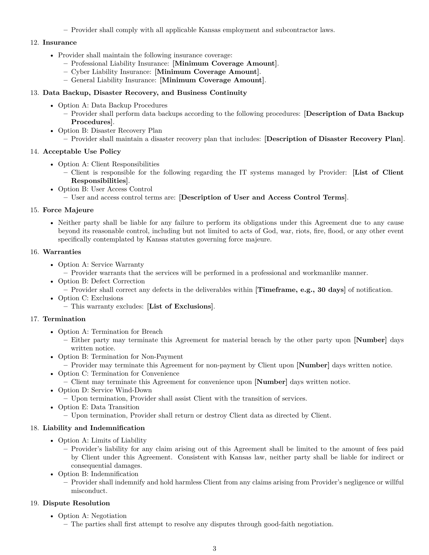 Preview page 3 of Free Kansas IT service contract template