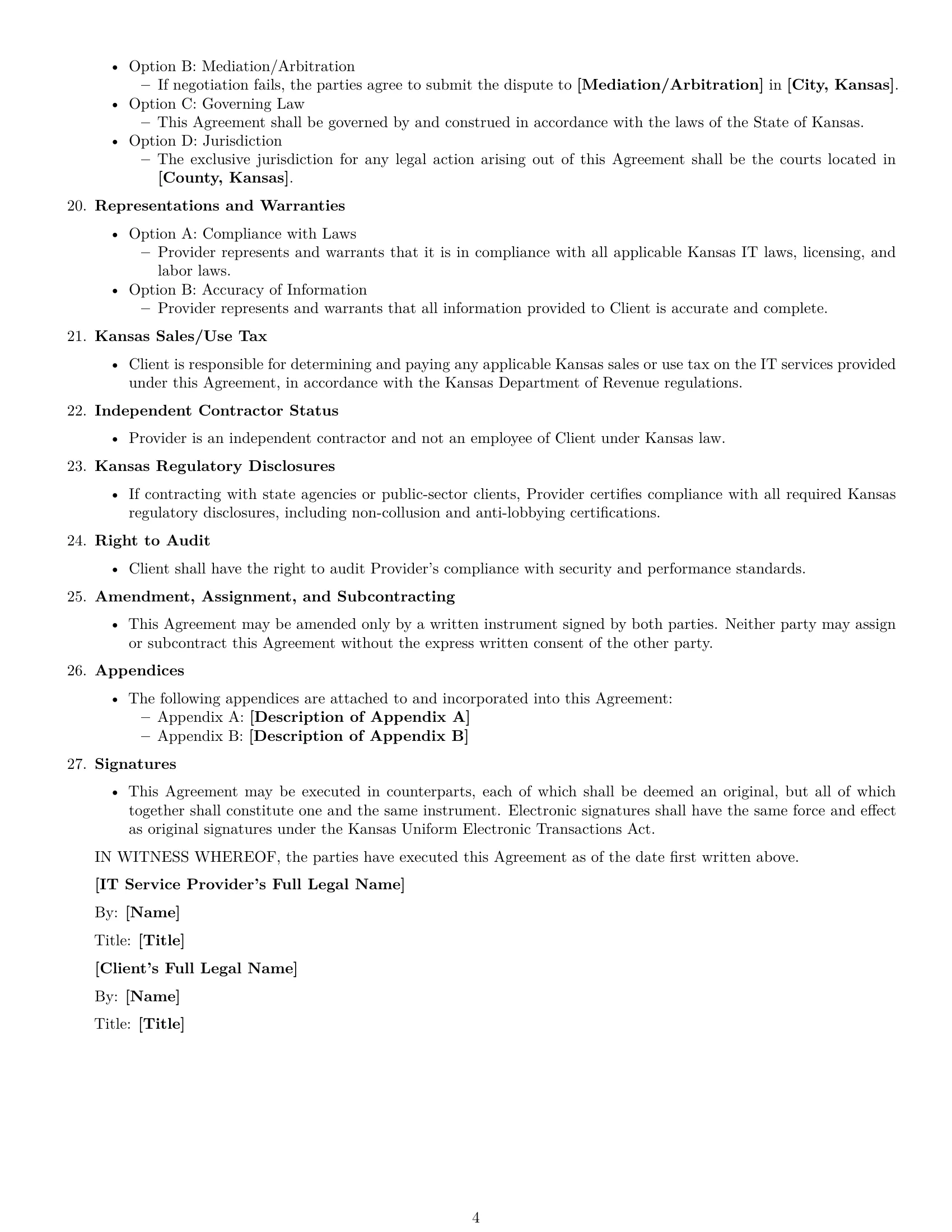 Preview page 4 of Free Kansas IT service contract template