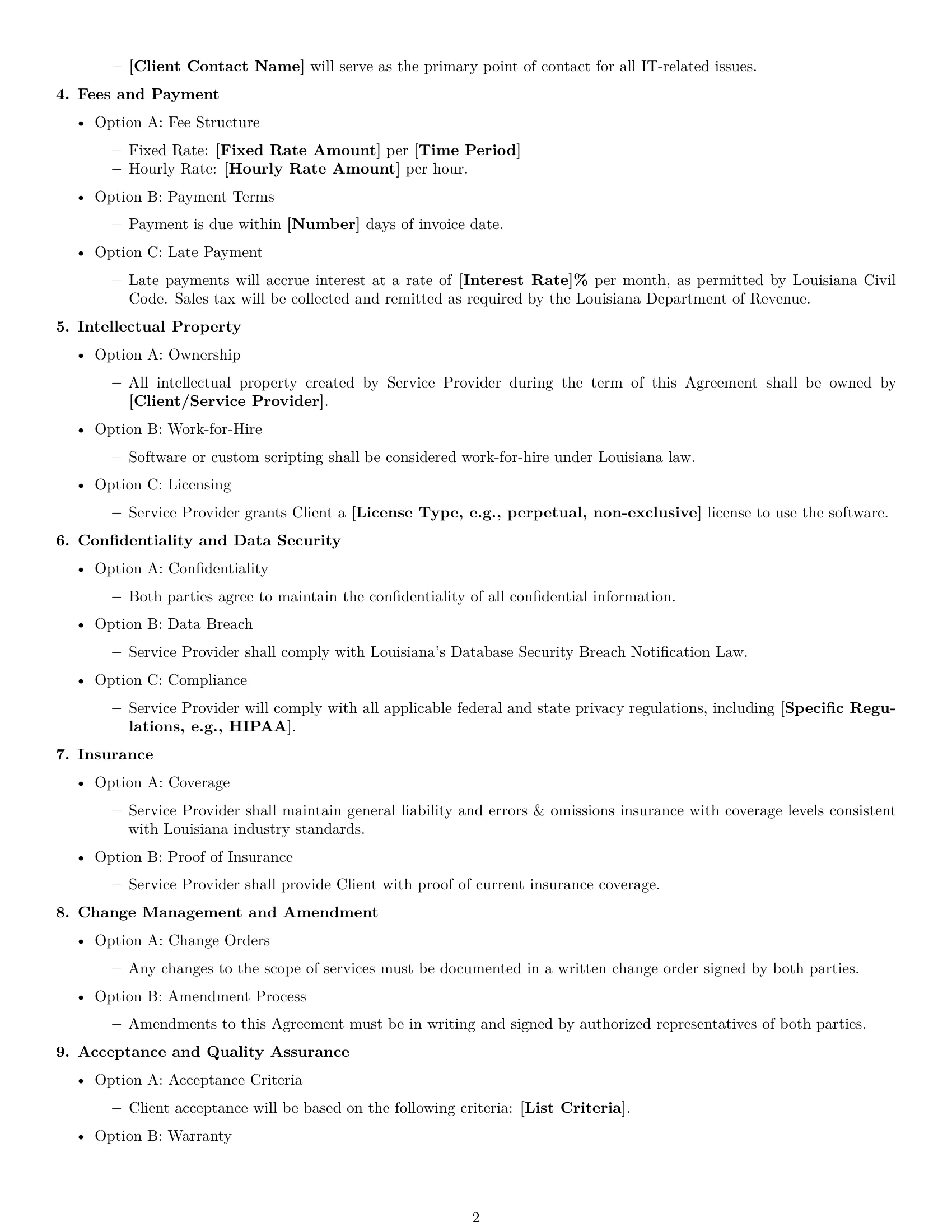 Preview page 2 of Free Louisiana IT service contract template