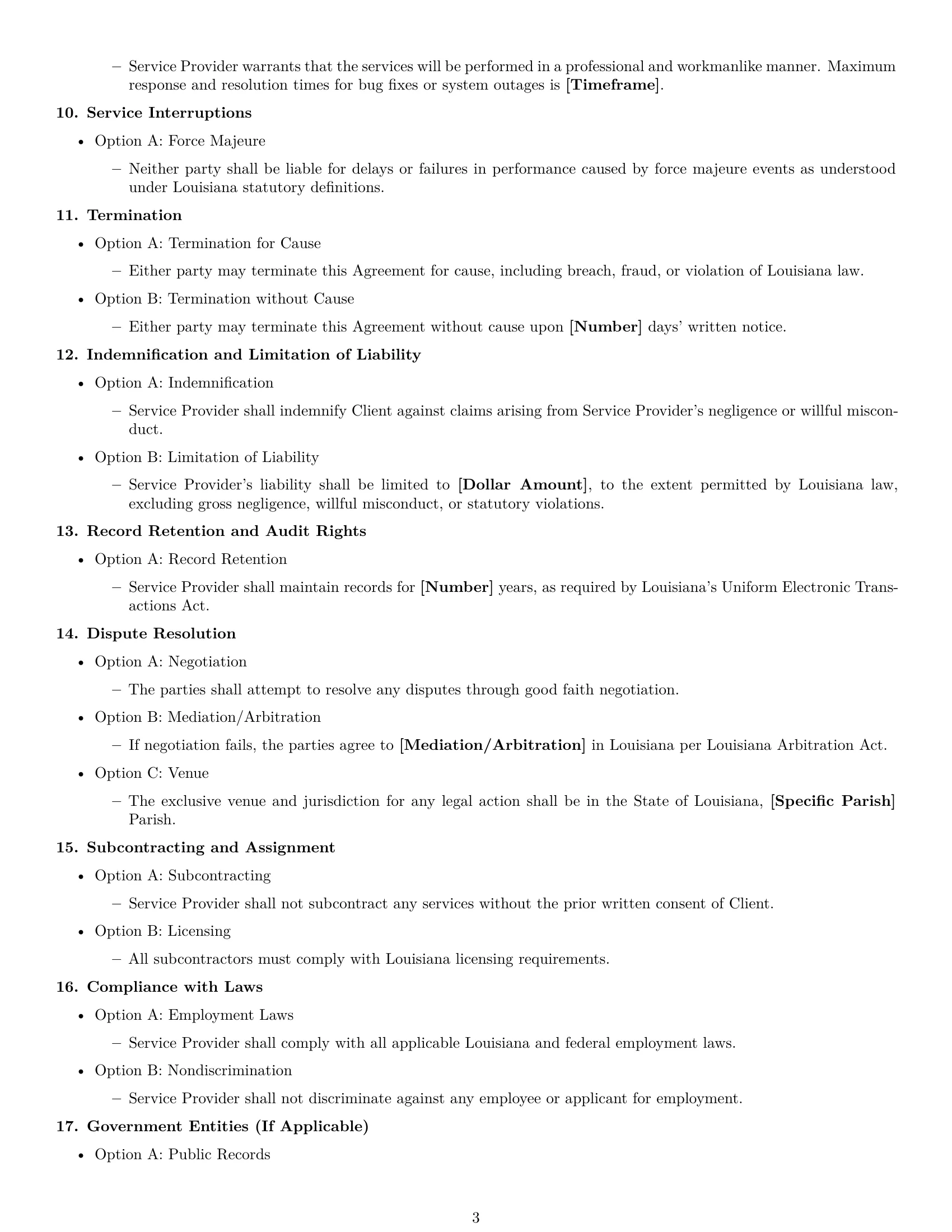 Preview page 3 of Free Louisiana IT service contract template