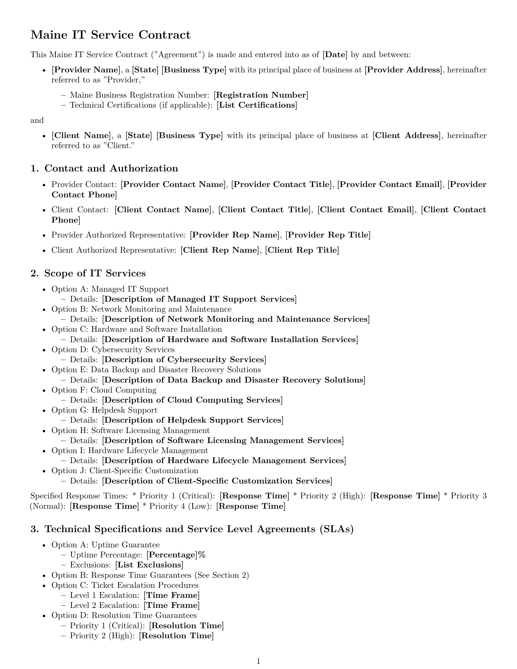 Preview page 1 of Free Maine IT service contract template