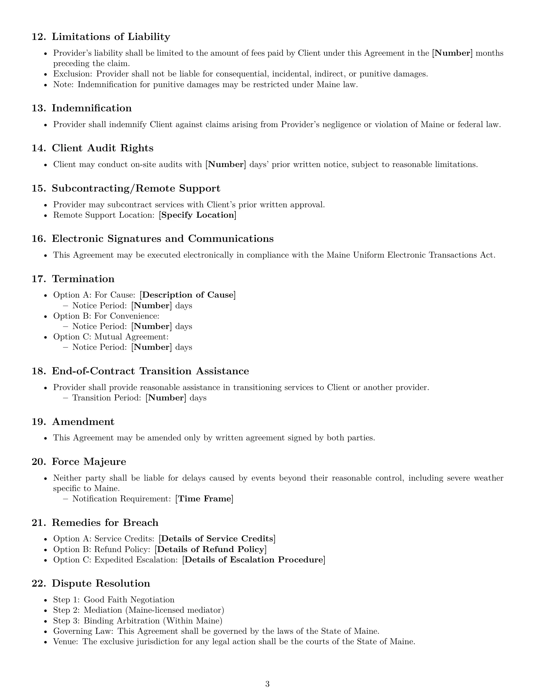 Preview page 3 of Free Maine IT service contract template