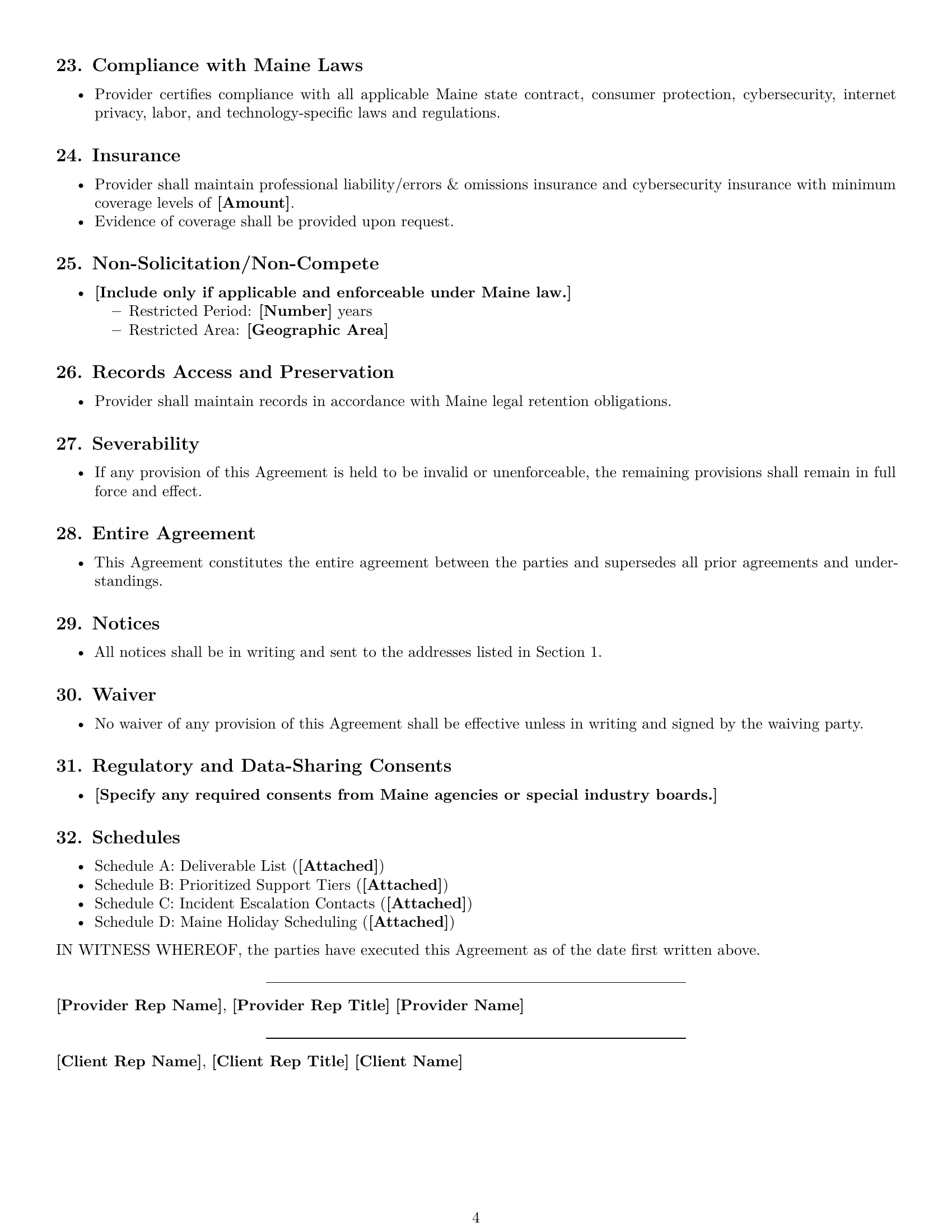 Preview page 4 of Free Maine IT service contract template