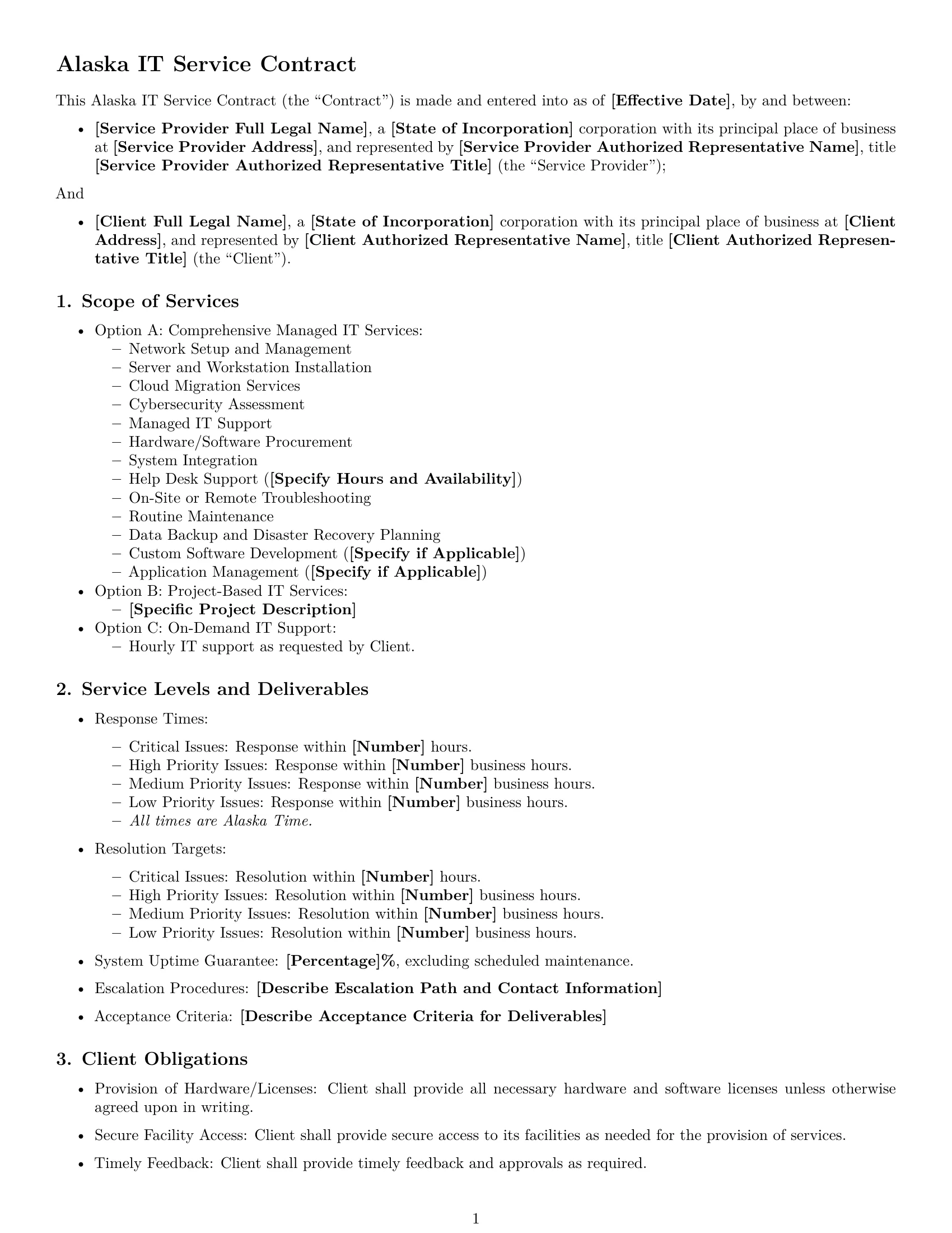 Preview page 1 of Free Alaska IT service contract template