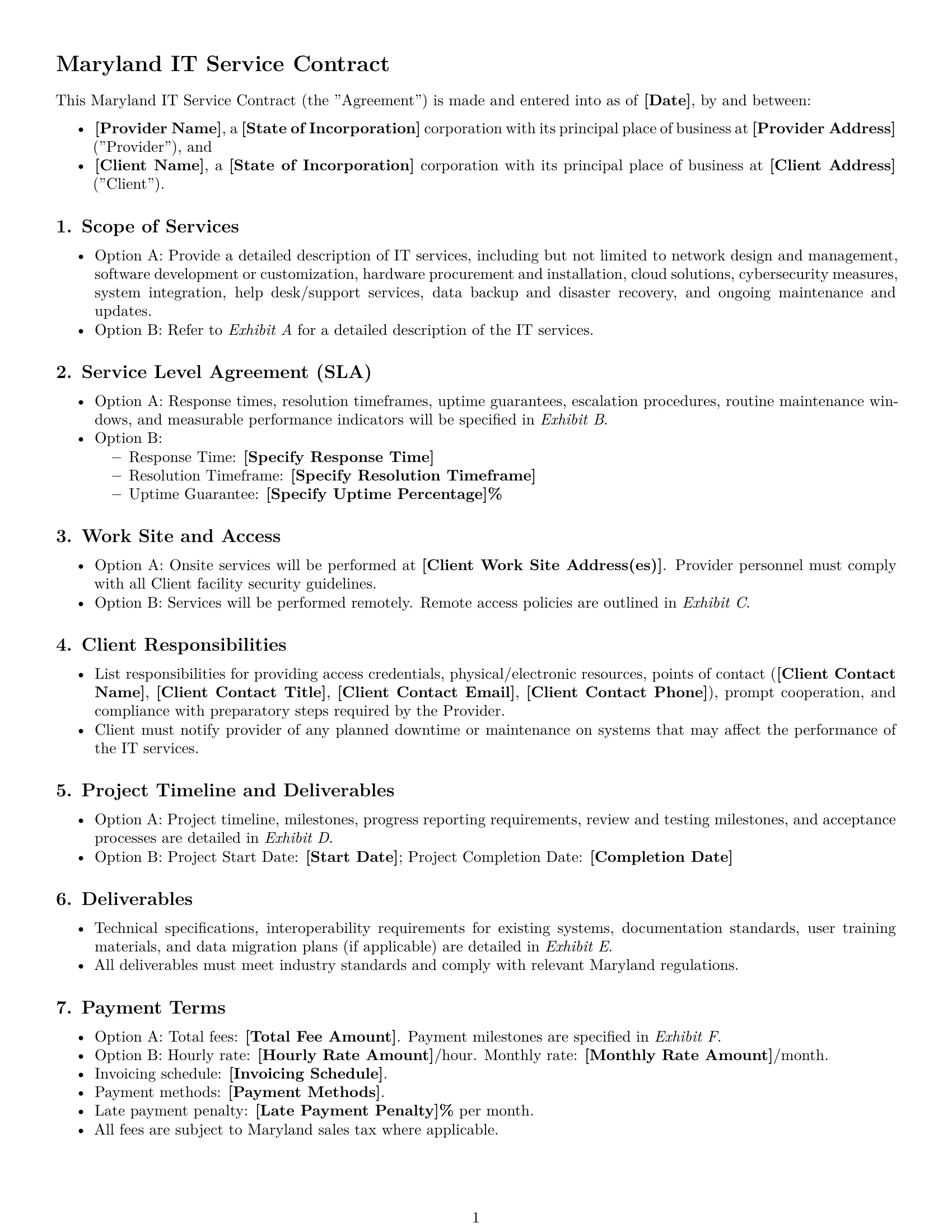 Preview page 1 of Free Maryland IT service contract template