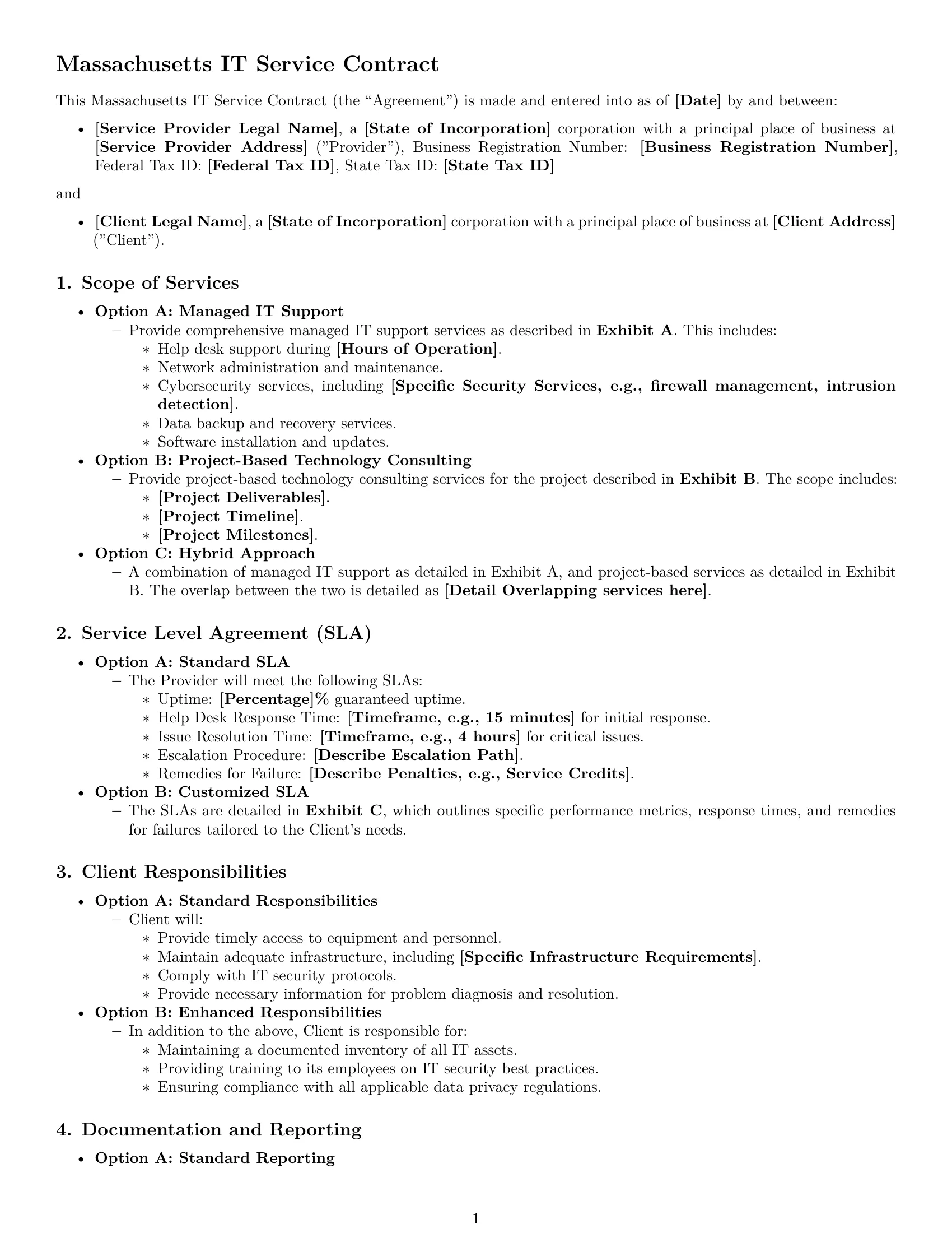 Preview page 1 of Free Massachusetts IT service contract template