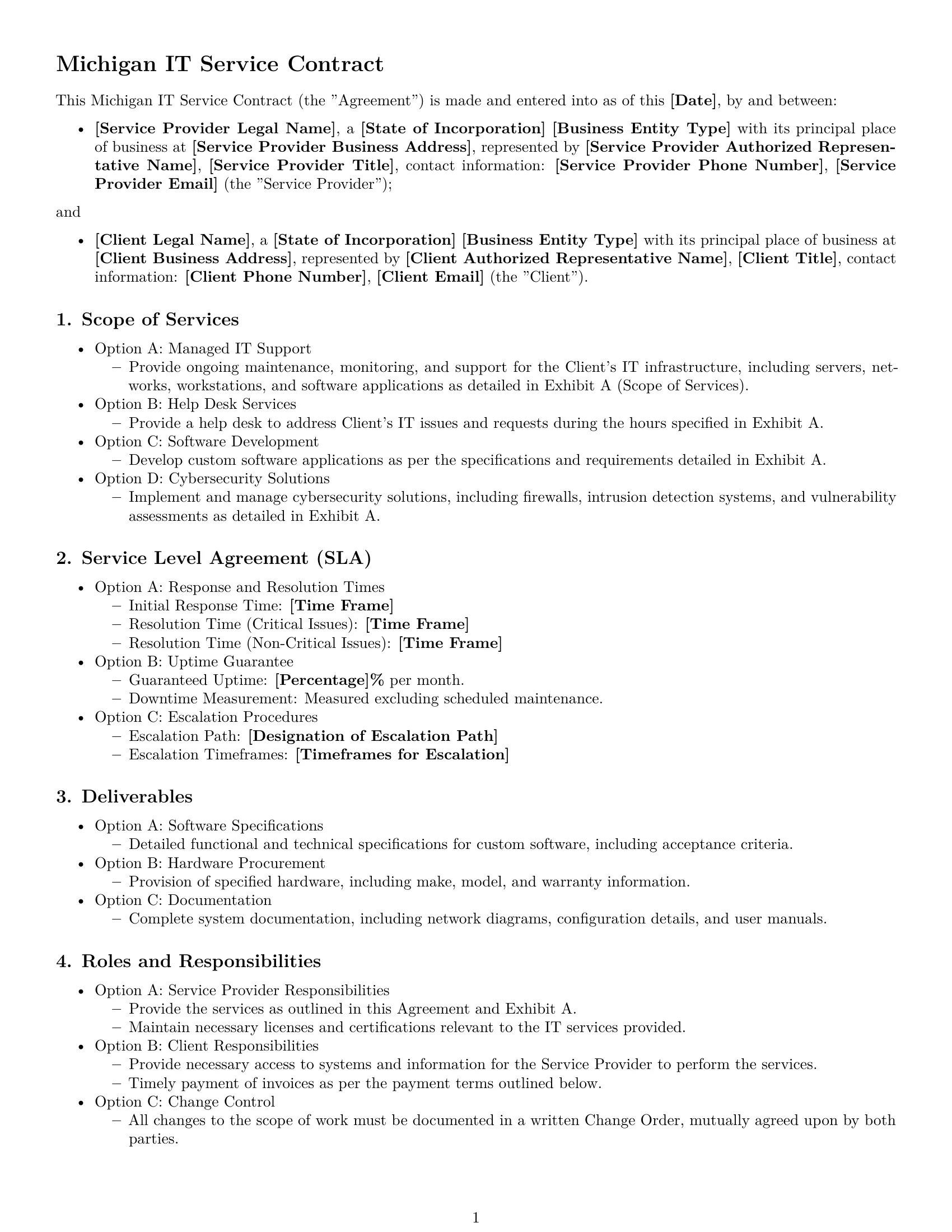 Preview page 1 of Free Michigan IT service contract template