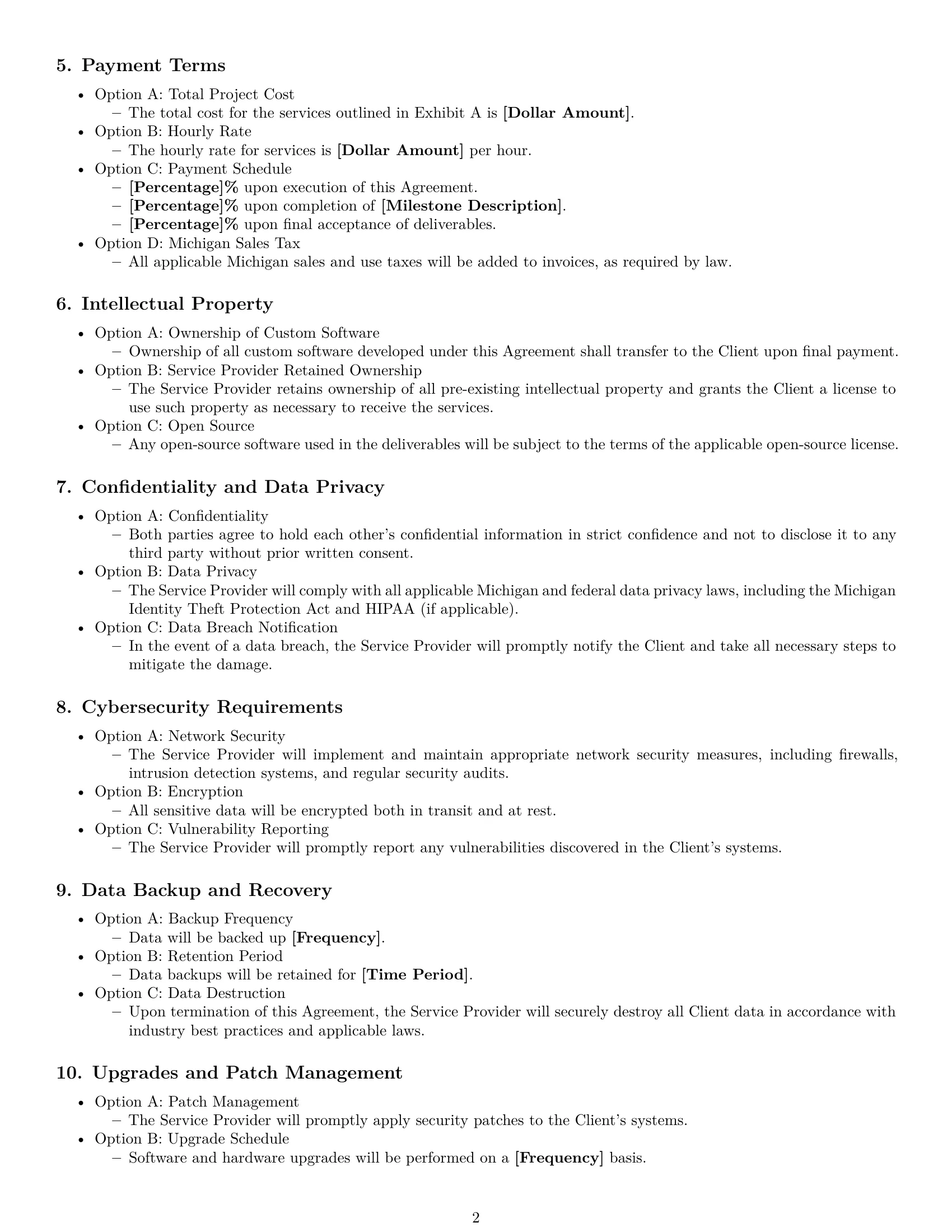 Preview page 2 of Free Michigan IT service contract template