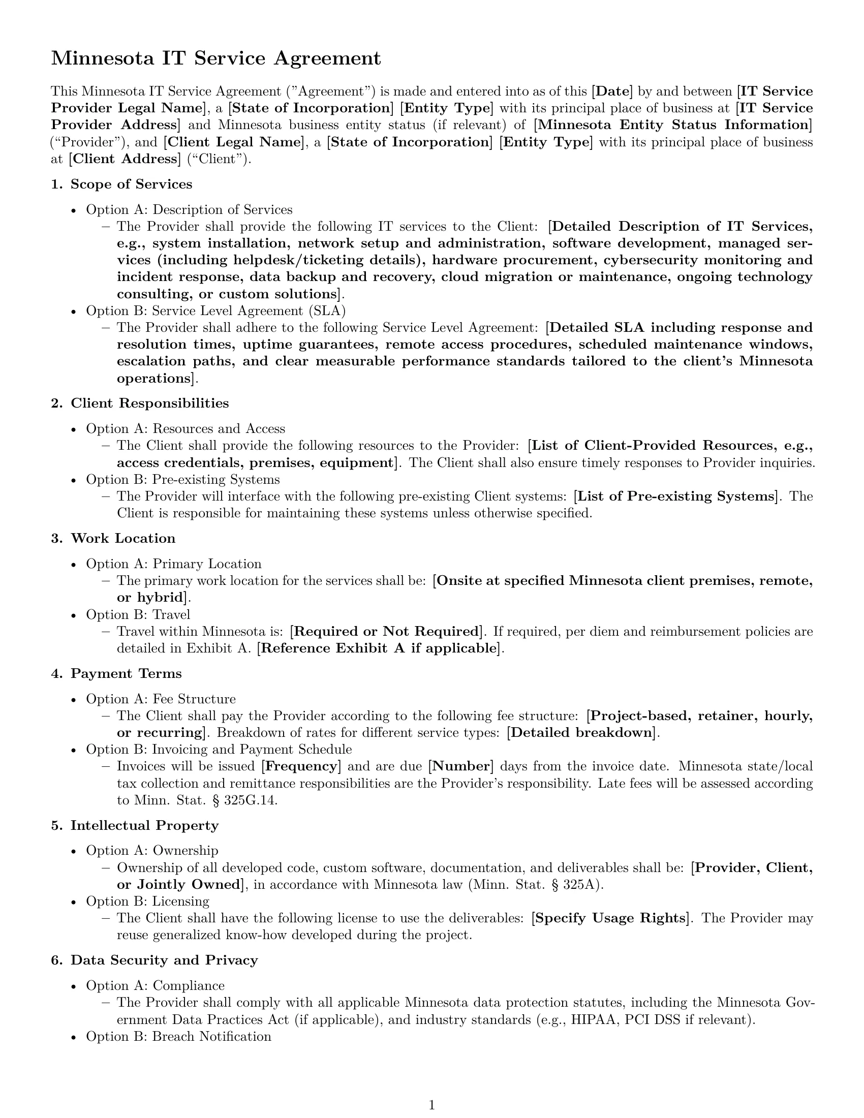 Preview page 1 of Free Minnesota IT service contract template
