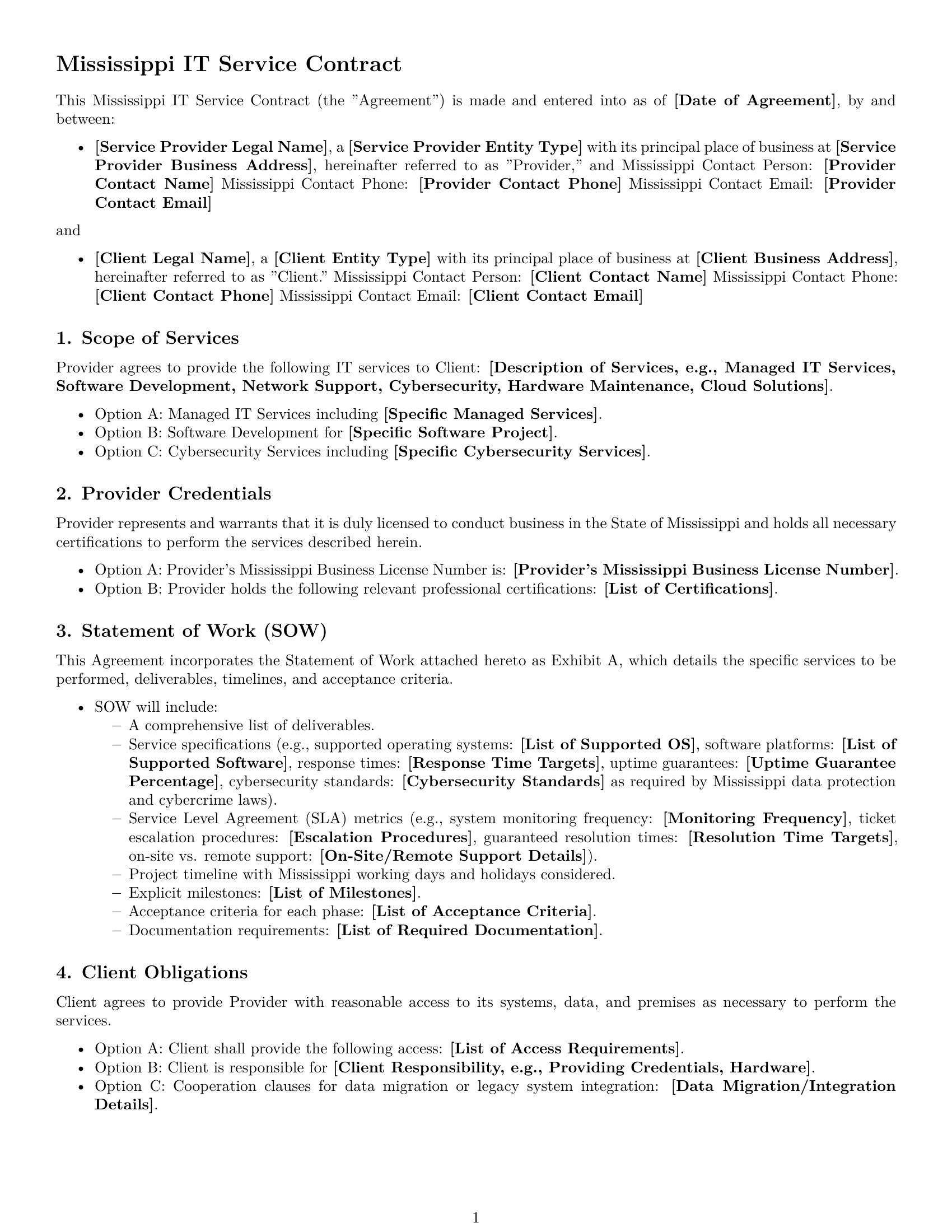 Preview page 1 of Free Mississippi IT service contract template