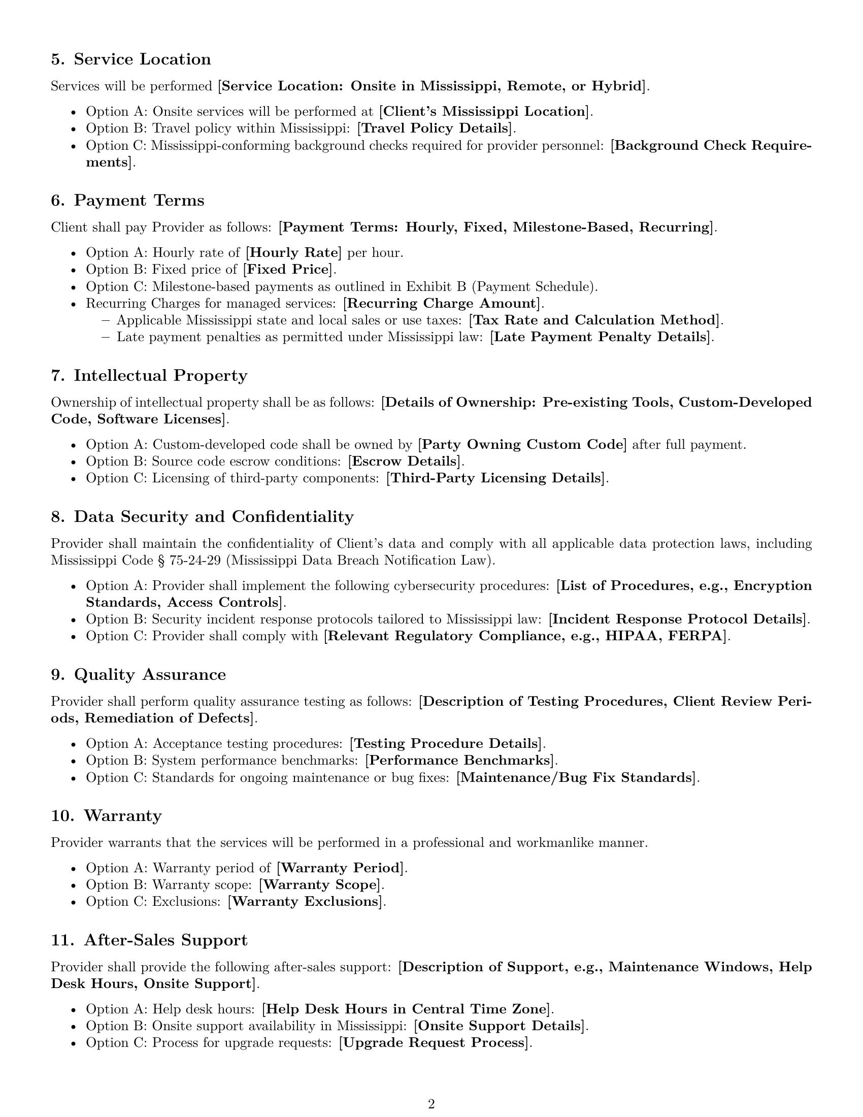 Preview page 2 of Free Mississippi IT service contract template
