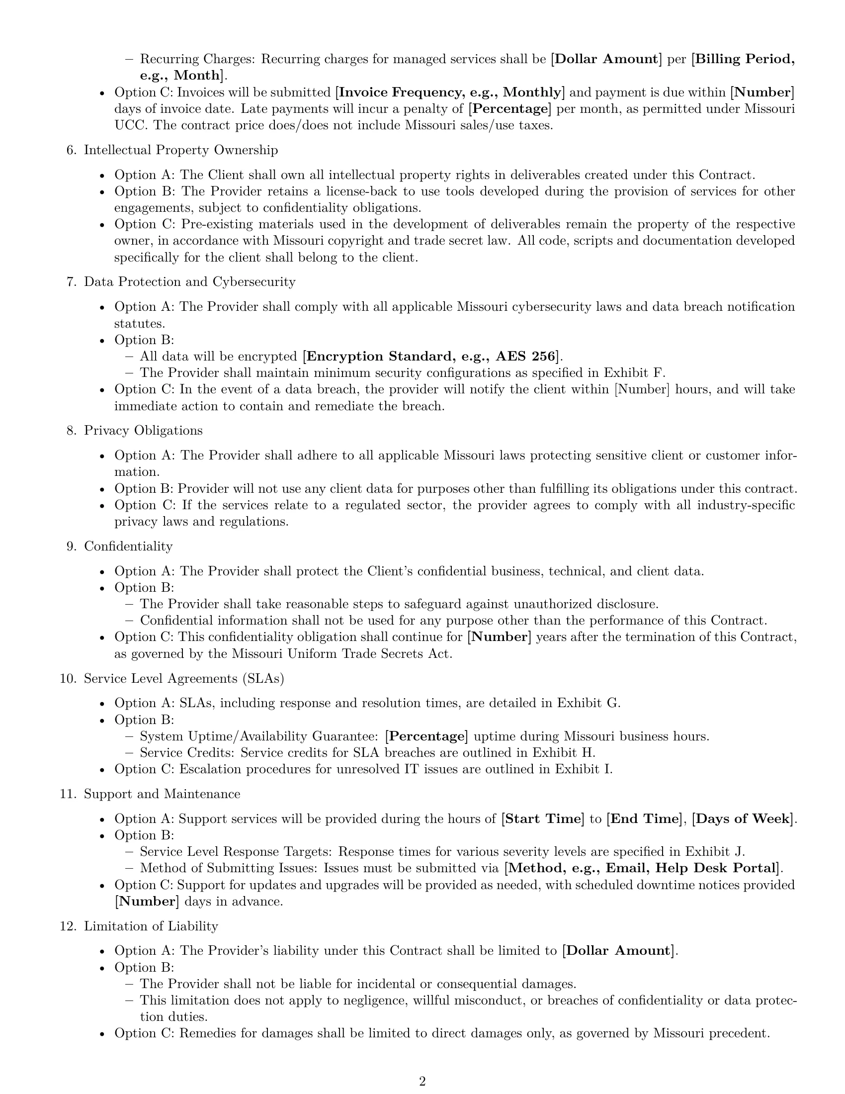 Preview page 2 of Free Missouri IT service contract template