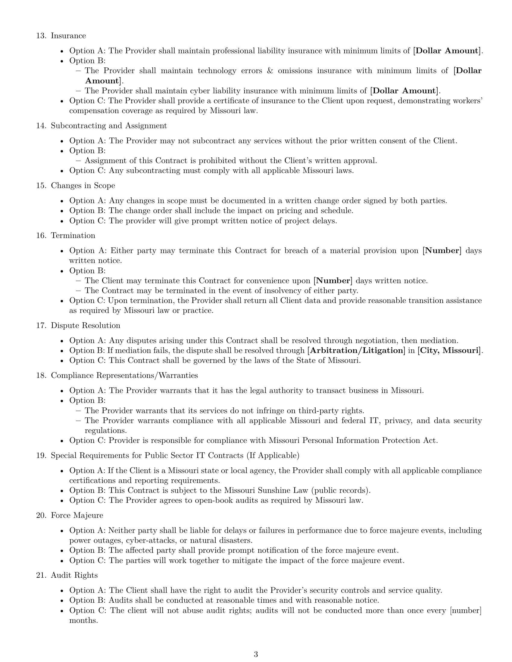 Preview page 3 of Free Missouri IT service contract template