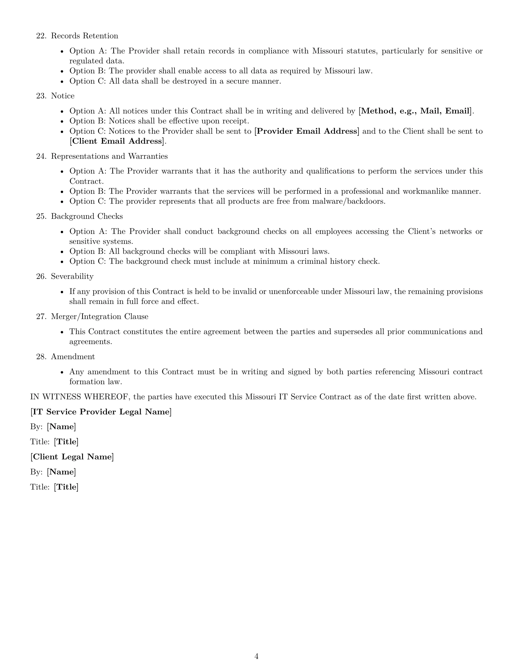 Preview page 4 of Free Missouri IT service contract template