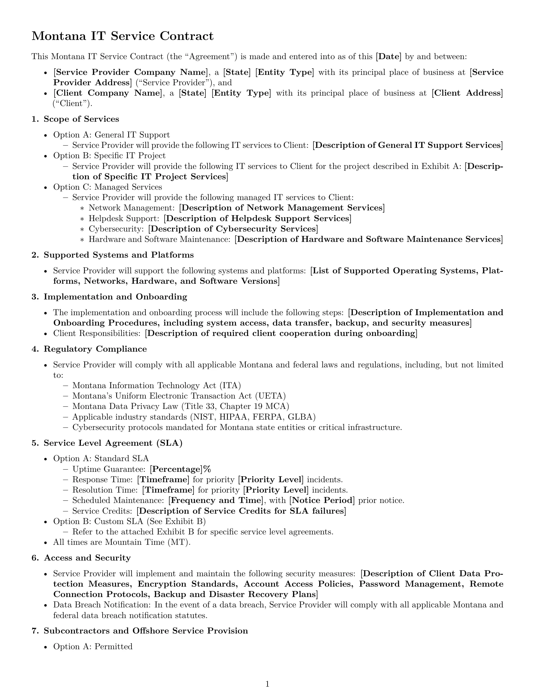 Preview page 1 of Free Montana IT service contract template